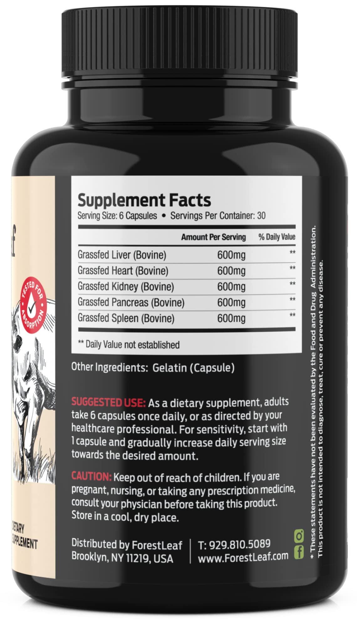 ForestLeaf Beef Organ Supplement - Grass Fed & Pasture Raised - Total Body Wellness & Performance, Organ Complex with 3000mg of Desiccated Beef Liver, ForestLeaf buy supplements canada