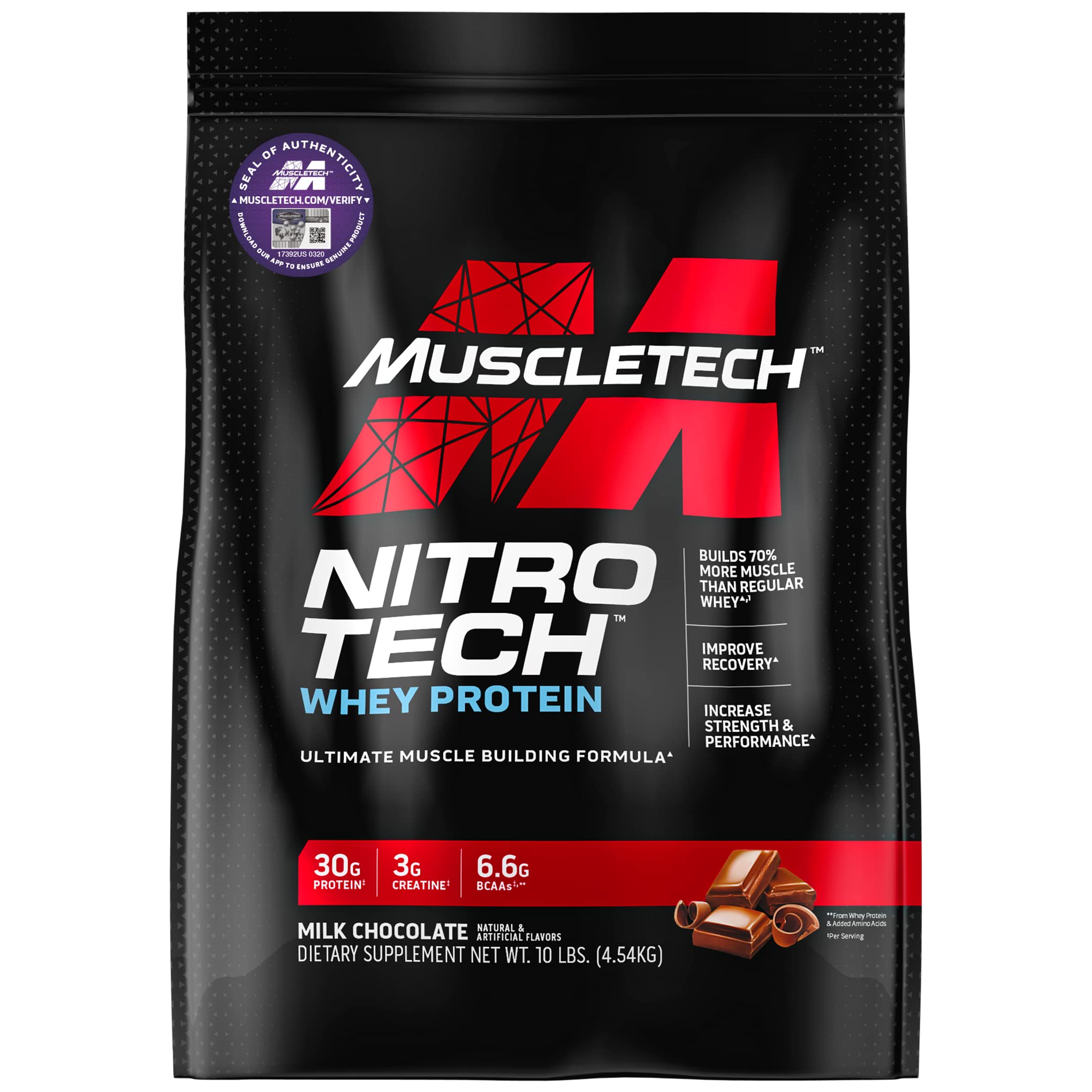 Muscletech Whey Protein Powder (Milk Chocolate, 10 Pound) - Nitro-Tech Muscle Building MuscleTech buy supplements canada