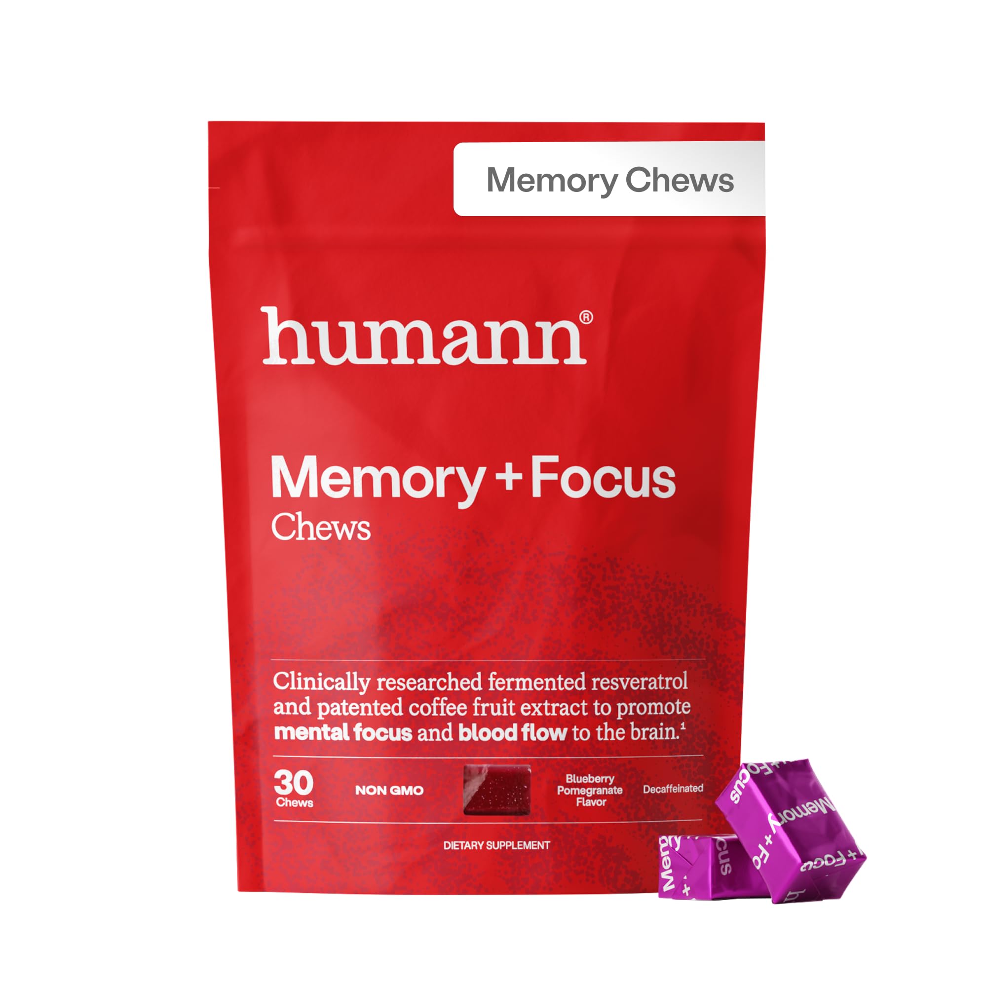 Humann Memory and Focus Chews, Brain Supplement for Mental Alertness with Beet Root Powder, Clinically Studied Nootropics, Resveratrol Plus Beet Root Powder Humann buy supplements canada