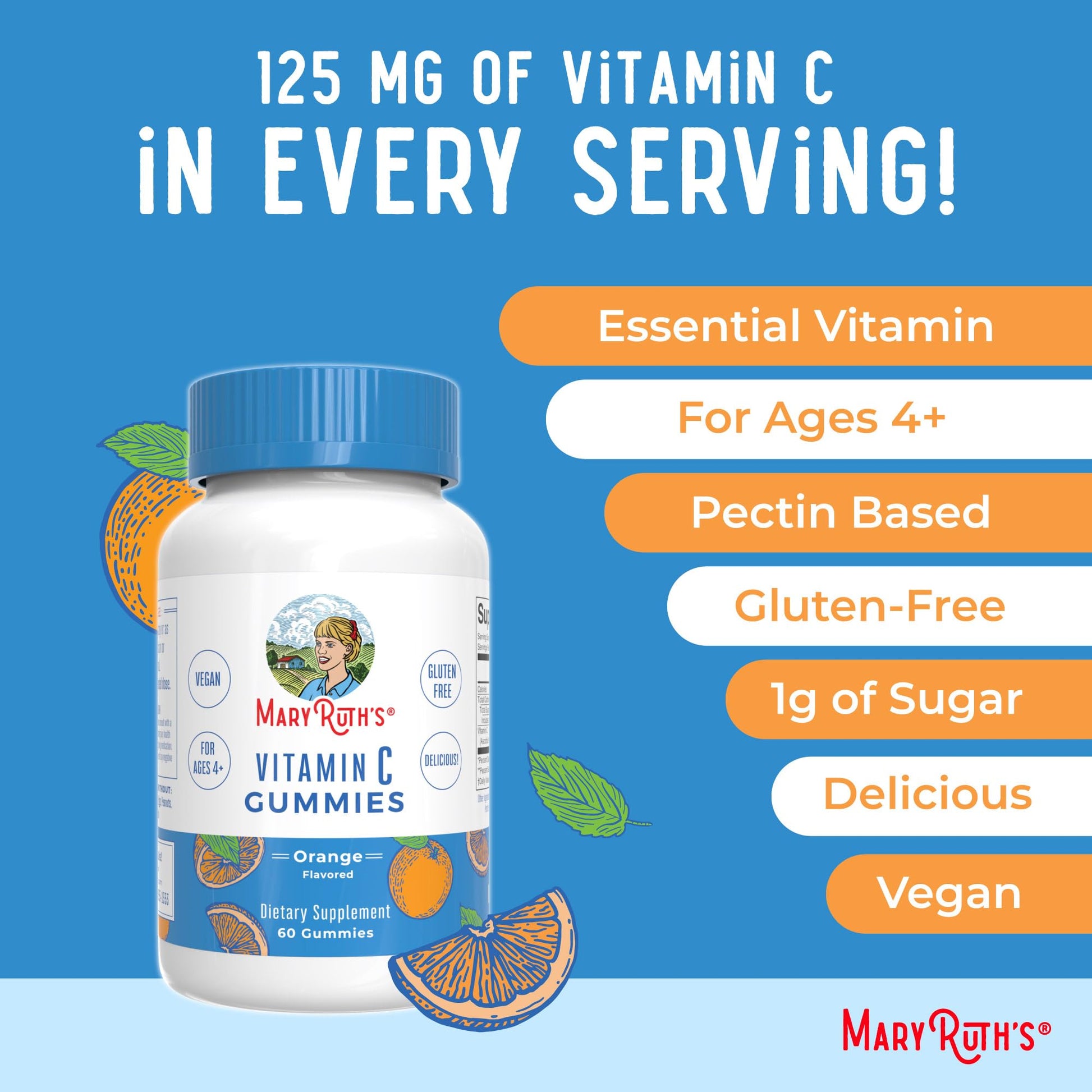 MaryRuth Organics Vegan Vitamin C Gummies | 2 Month Supply | Immune Support Supplement for Adults & Kids | Chewable Vitamin C Gummy Vitamins | Non-GMO | Pectin Based | 60 Count MARYRUTH'S buy supplements canada
