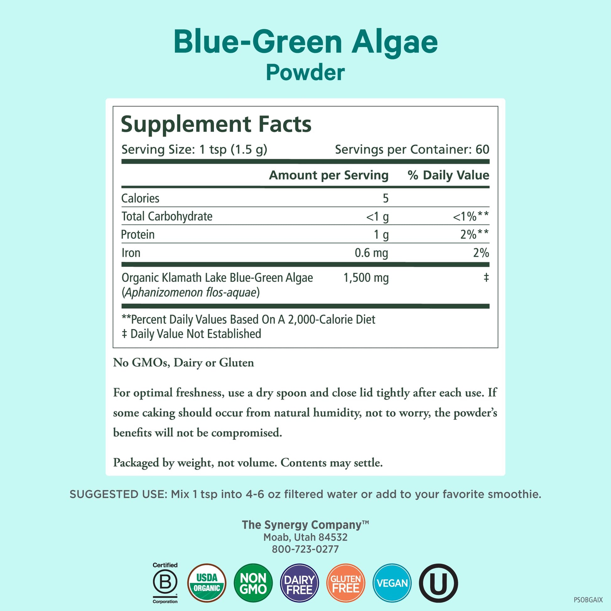 PURE SYNERGY Blue-Green Algae Powder | Superfood Powder with Chlorophyll | Organic AFA Blue Green Algae Supplement | Supports Energy, Mental Clarity, and Detoxification (3.2 oz.) PURE SYNERGY buy supplements canada