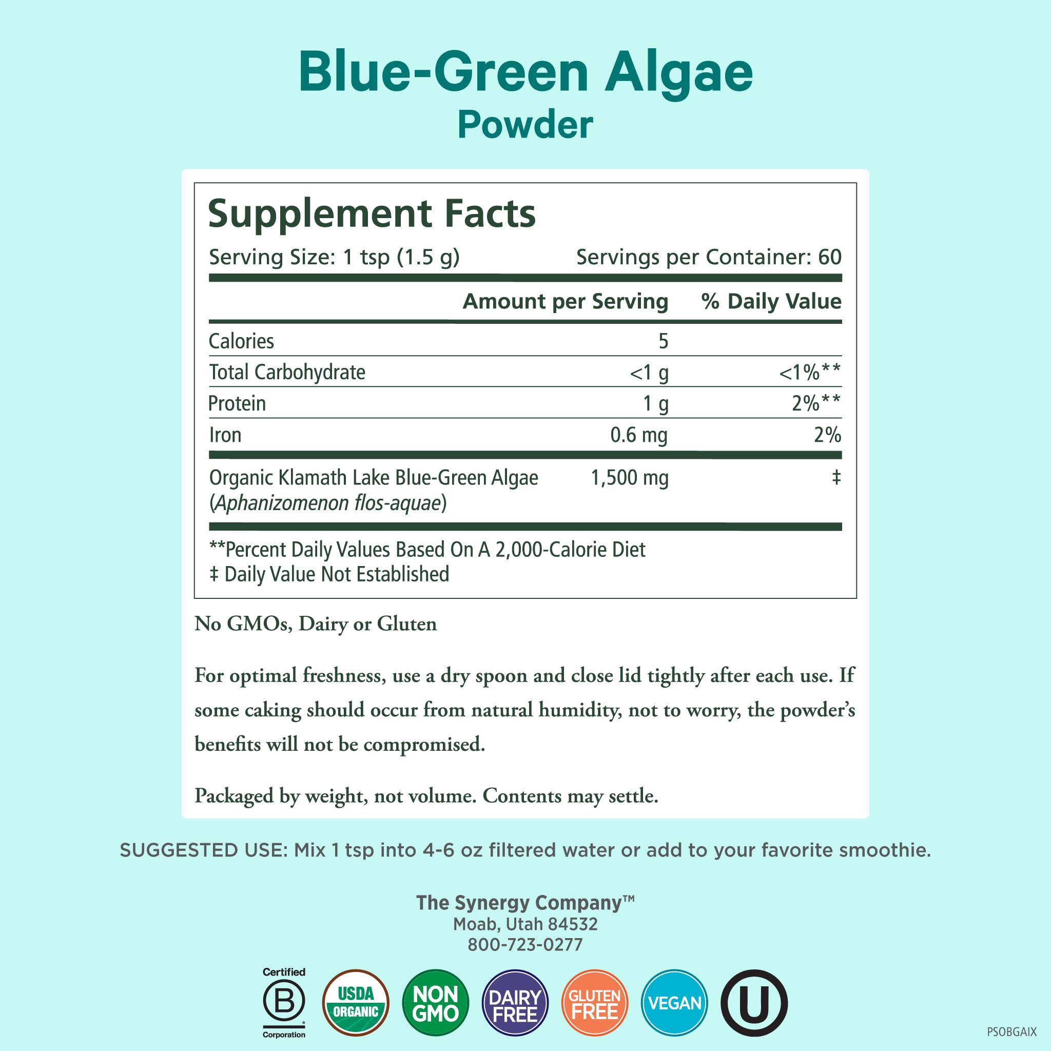 PURE SYNERGY Blue-Green Algae Powder | Superfood Powder with Chlorophyll | Organic AFA Blue Green Algae Supplement | Supports Energy, Mental Clarity, and Detoxification (3.2 oz.) PURE SYNERGY buy supplements canada