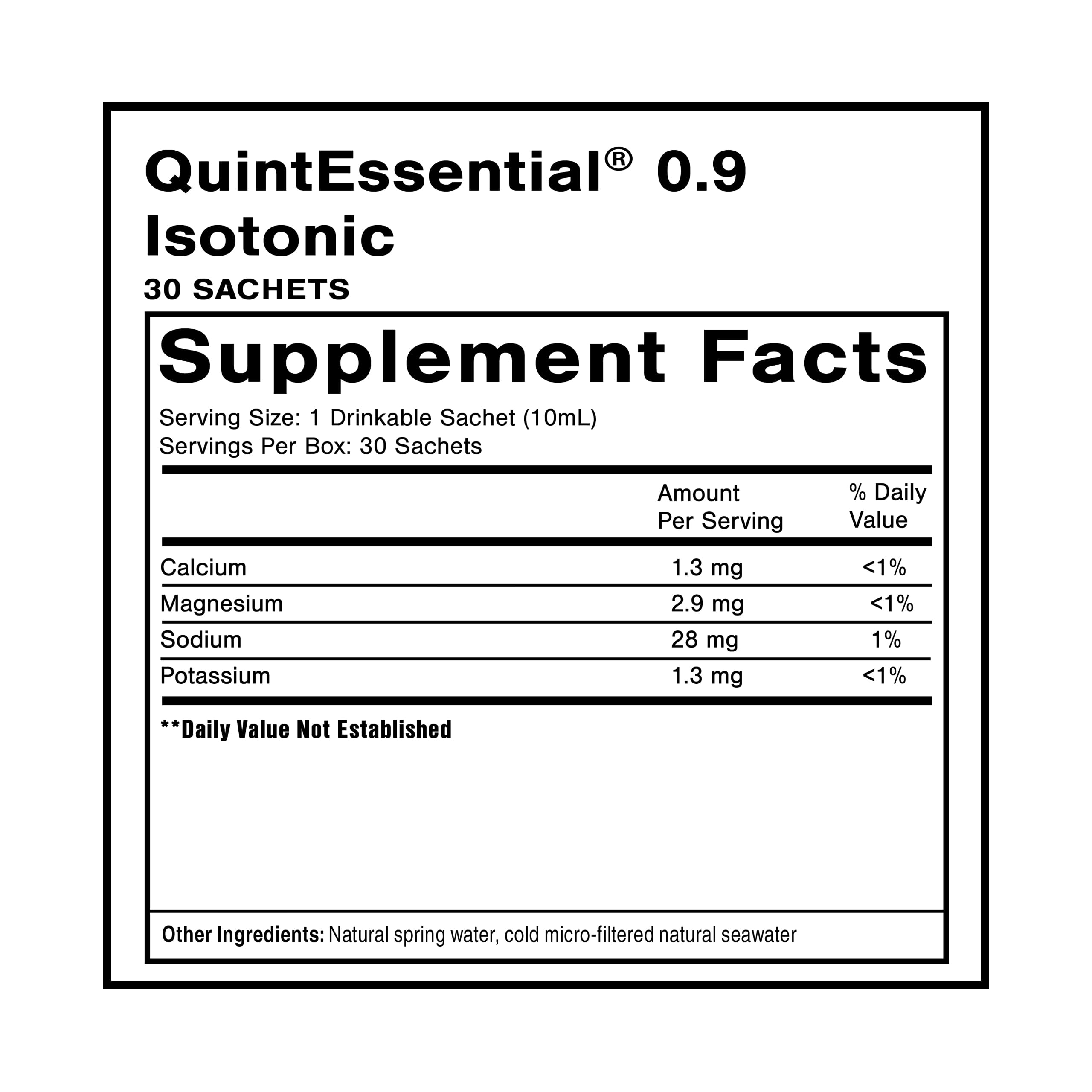 Quicksilver Scientific Quintessential 0.9 Sachets - Isotonic Solution with Sea Water Minerals + Alpine Spring - Liquid Hydration, Electrolyte + Multi Minerals Supplement (30 Count) Quicksilver Scientific buy supplements canada