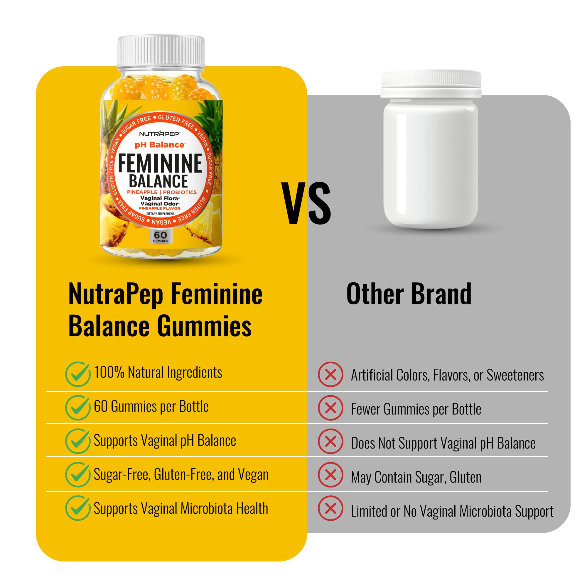 NutraPep Feminine Balance Probiotics Gummies for Women - Vaginal Health & Women's pH Balance Natural Gummy Supplement with Cranberry Pineapple Powder - Sugar Free Gluten Free Vegan (Pack of 2) NutraPep buy supplements canada