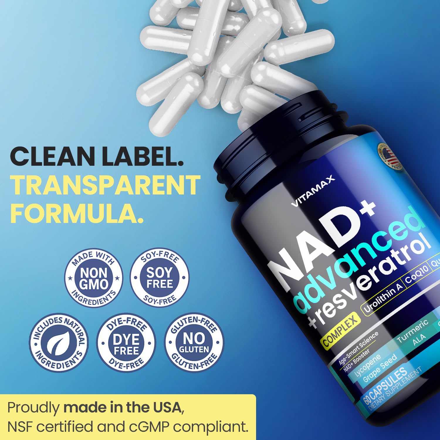 Liposomal NAD+ Supplement Extra Strength | Urolithin A, Resveratrol, CoQ10 - Women & Men - ALA, Green Tea, Quercetin, Lycopene | High Purity, Energy & Regeneration - Made in USA – 60ct Vitamax buy supplements canada