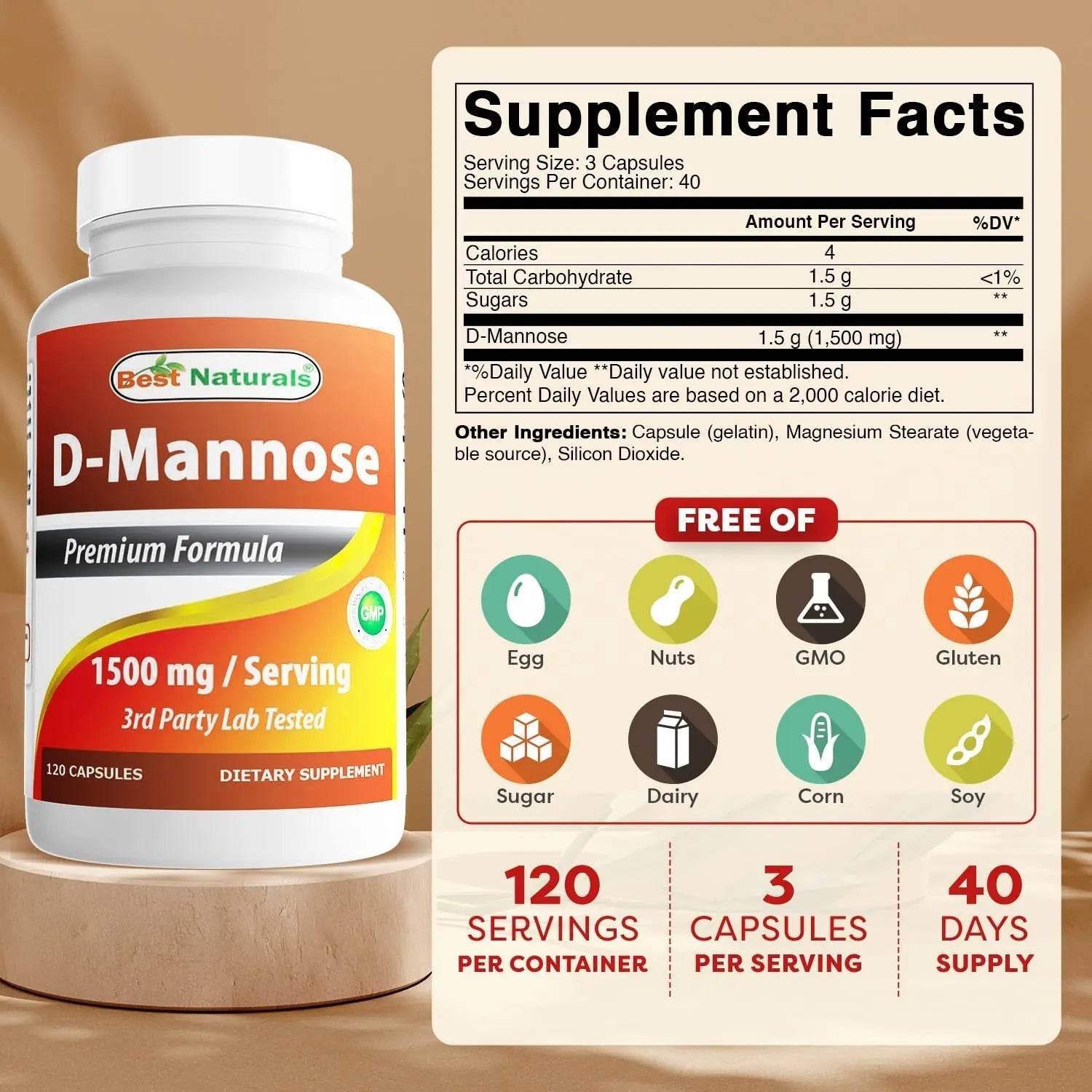 Best Naturals D-Mannose Capsules - Urinary Tract Cleanse Supplement 1500mg/Serving - 120 Count Best Naturals buy supplements canada