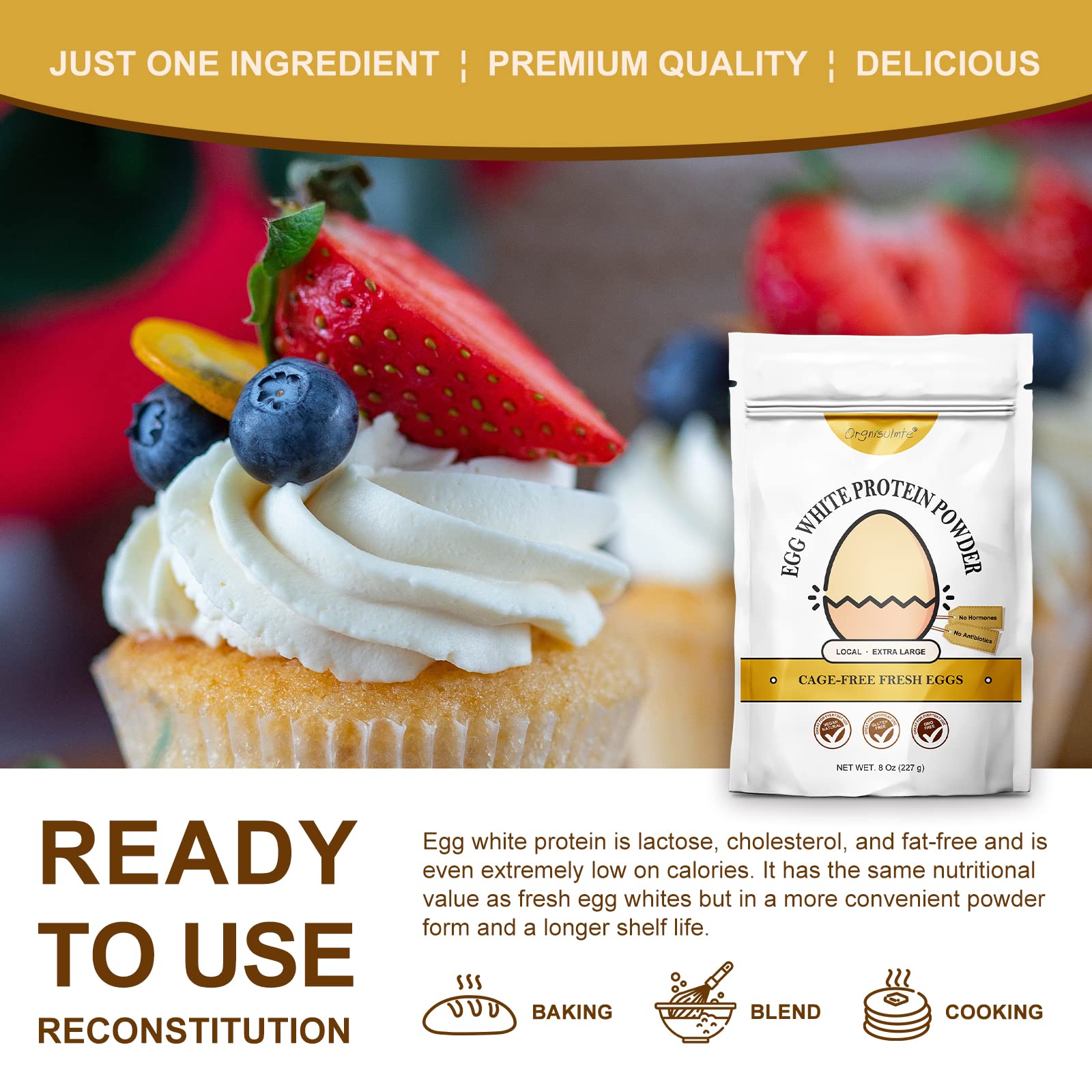 Orgnisulmte Egg White Protein Powder 8 Oz, Pasteurized Dried Egg Whites Protein, Gluten-Free, Non-GMO, Unflavored, Free Range High Whip for Baking, Desserts 227g orgnisulmte buy supplements canada
