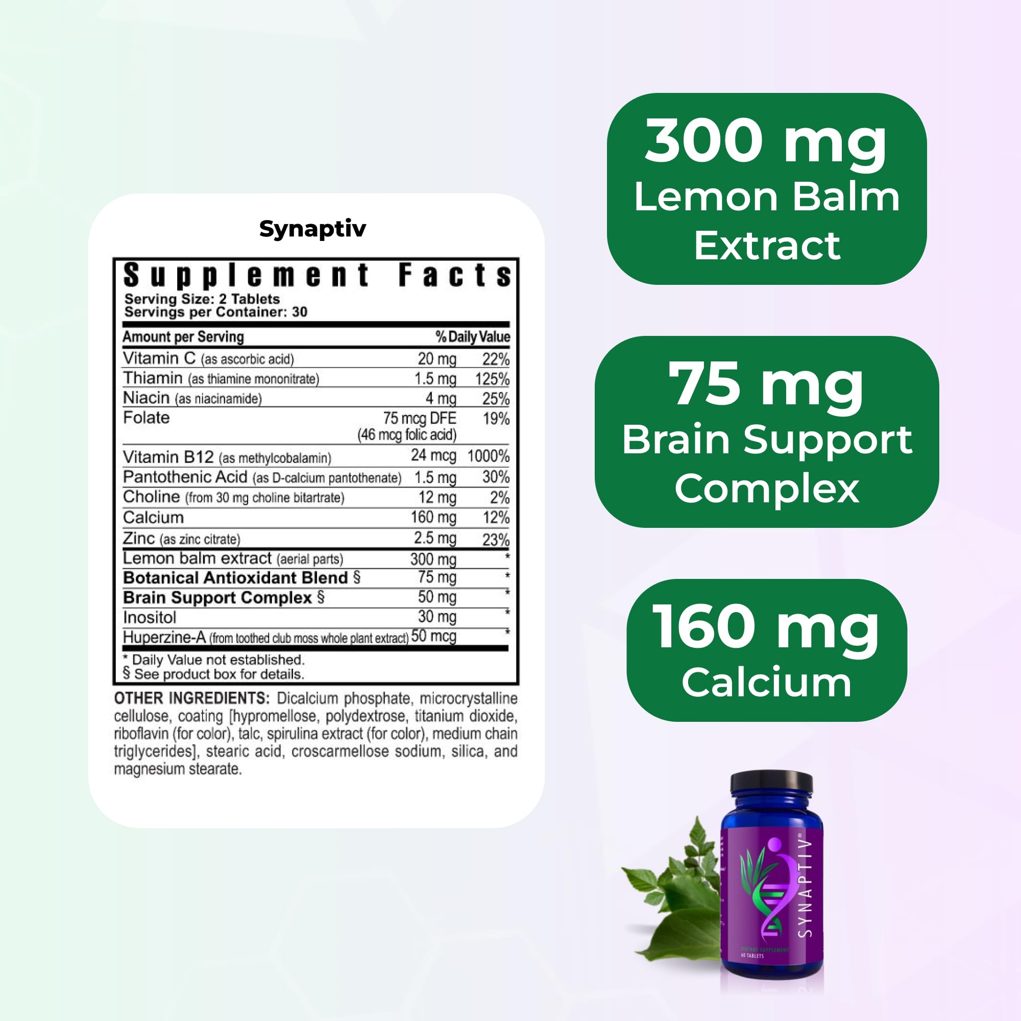 Youngevity Synaptiv™ Brain Support - 12in1 - Ginkgo, Huperzine, Bacopa, Quercetin and More - with Potent Antioxidant Blend + Vitamins - 60 Tablets (Pack of 1) Youngevity buy supplements canada