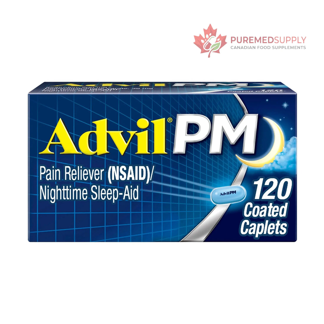 Advil PM Pain Reliever And Nighttime Sleep Aid, Pain Medicine With Ibuprofen For Pain Relief And Diphenhydramine Citrate For A Sleep Aid - 120 Coated Caplets Advil buy supplements canada