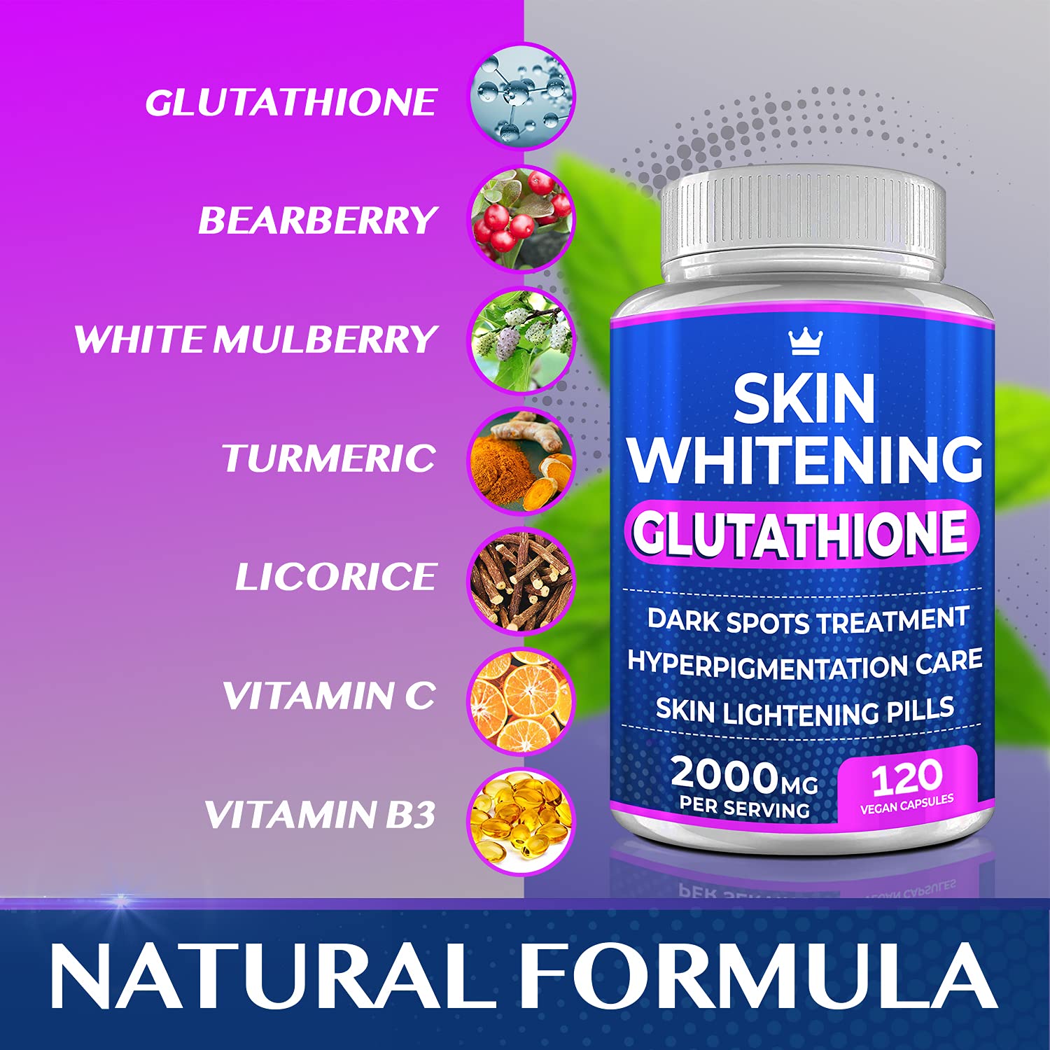 Glutathione Whitening Pills - 120 Capsules 2000mg Glutathione - Effective Skin Lightening NORTHERN CROWN COSMETICS buy supplements canada