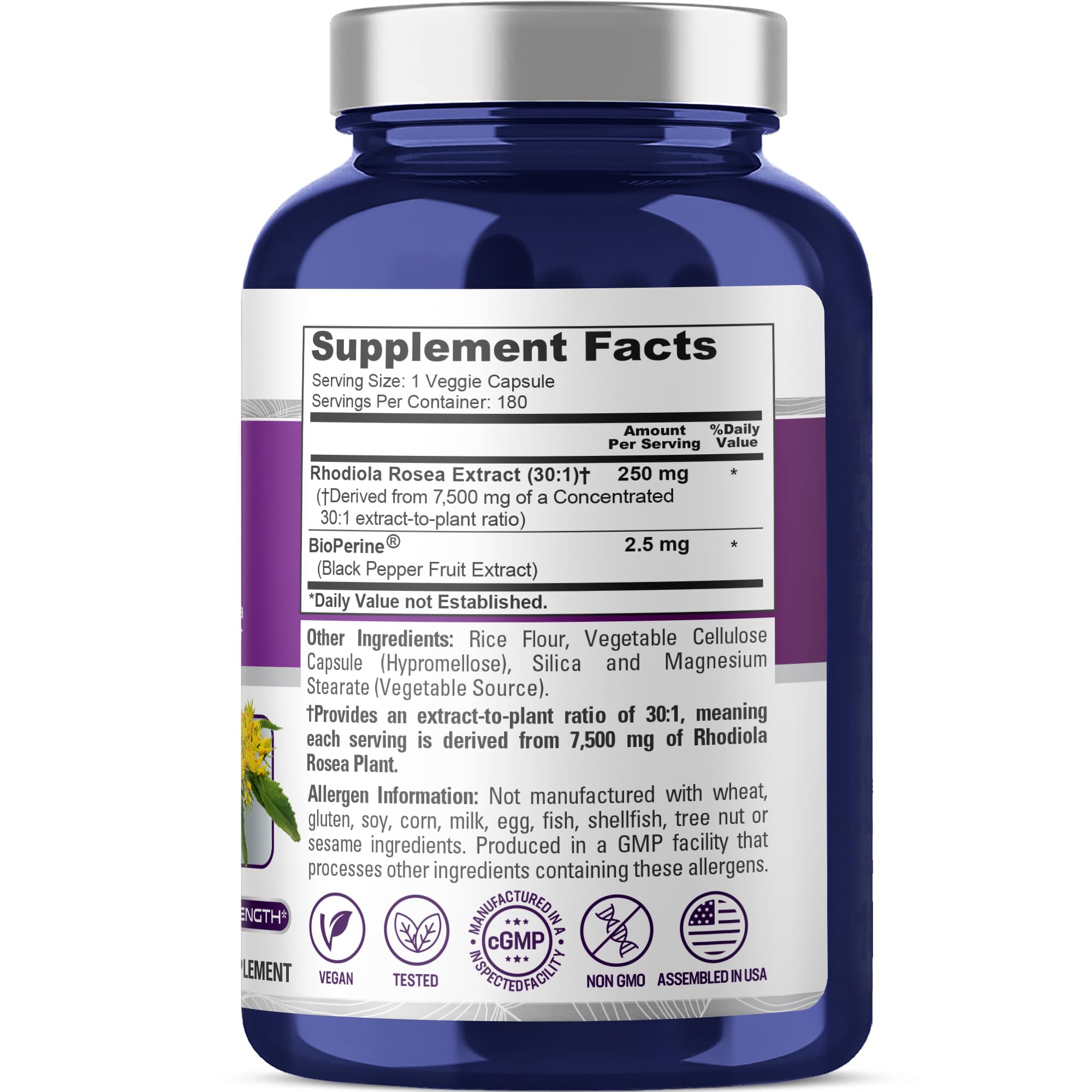 NusaPure Rhodiola Rosea 7,500mg 180 Veggie Capsules (Non-GMO, Extract 30:1, Vegan & Gluten-Free) Bioperine NusaPure buy supplements canada