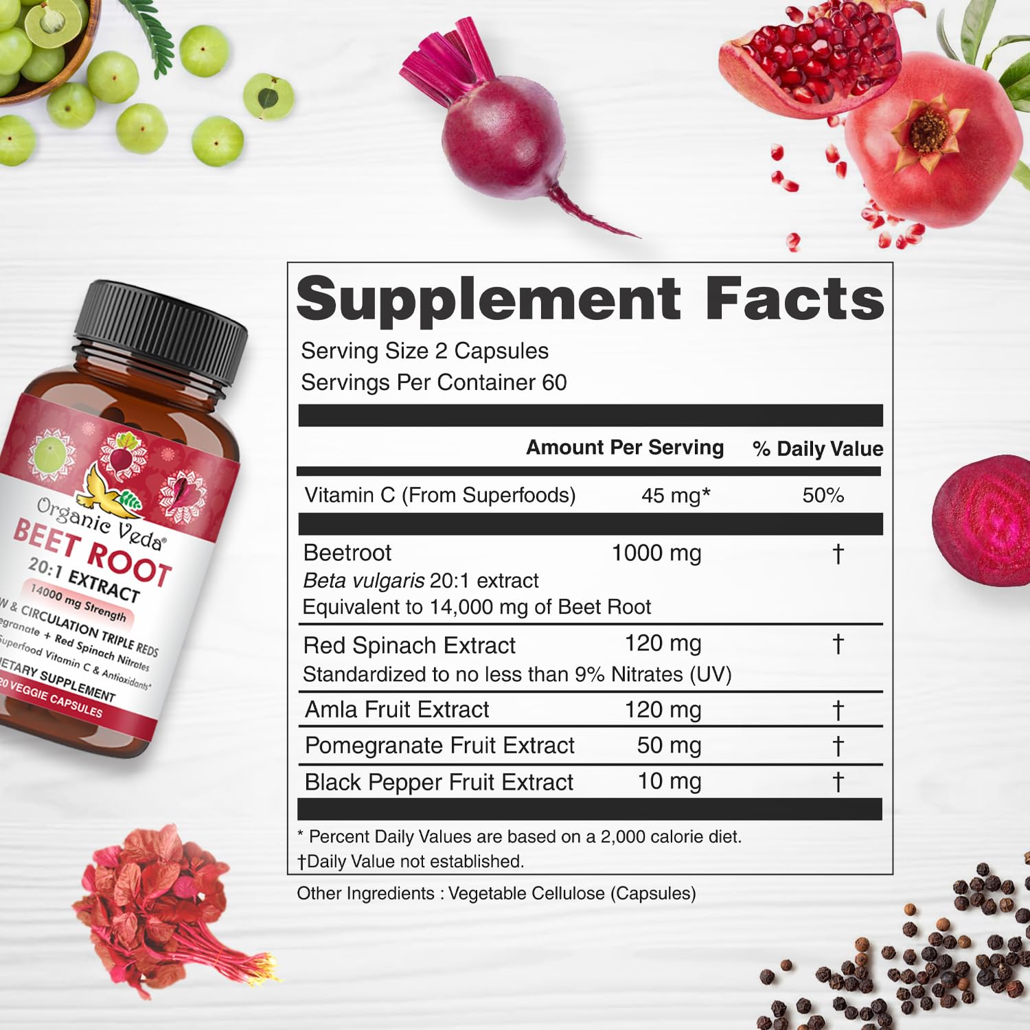Organic Veda Beet Root Capsules - Triple Reds Nitric Oxide Beets Supplements - Concentrated Organic Veda buy supplements canada