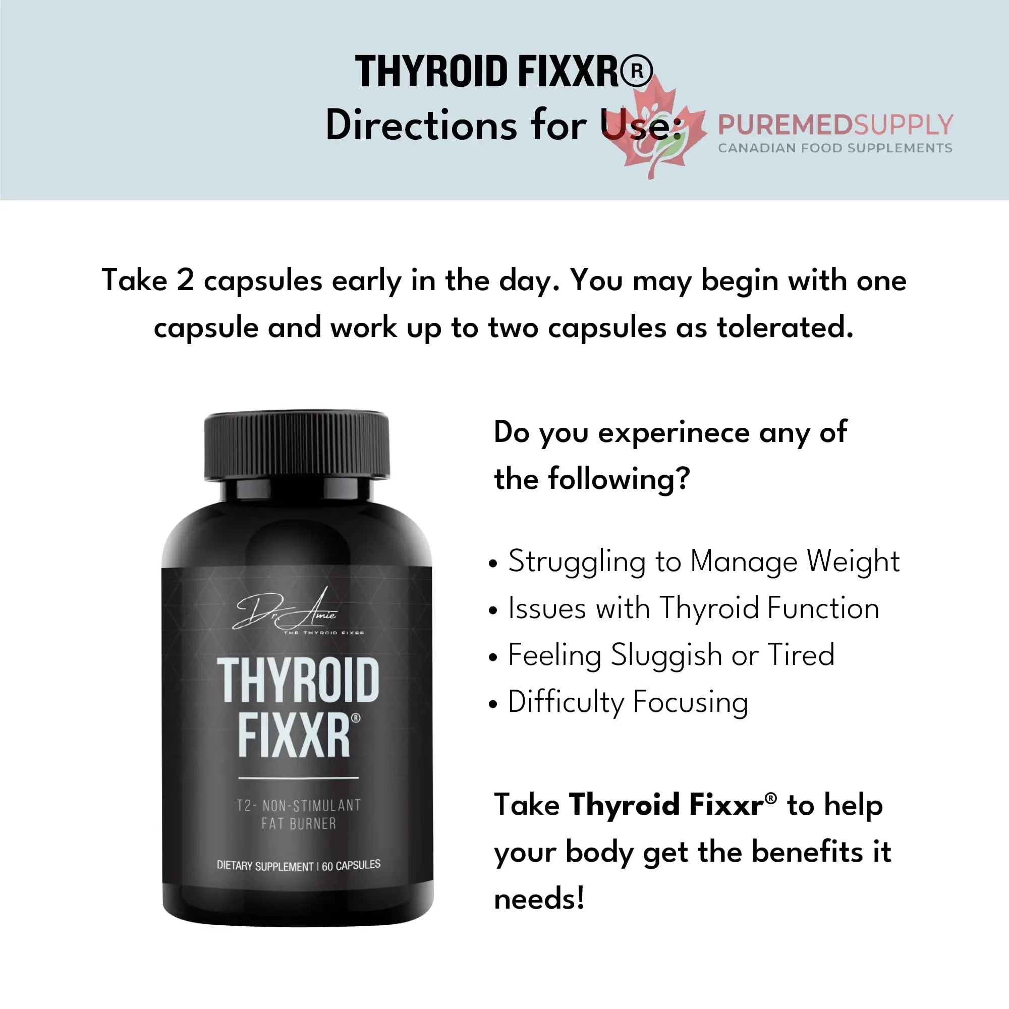 Fixxr Thyroid Support by Dr. Amie | T2 Thyroid Supplement | 30 Day Supply, 60 Capsules Fixxr buy supplements canada