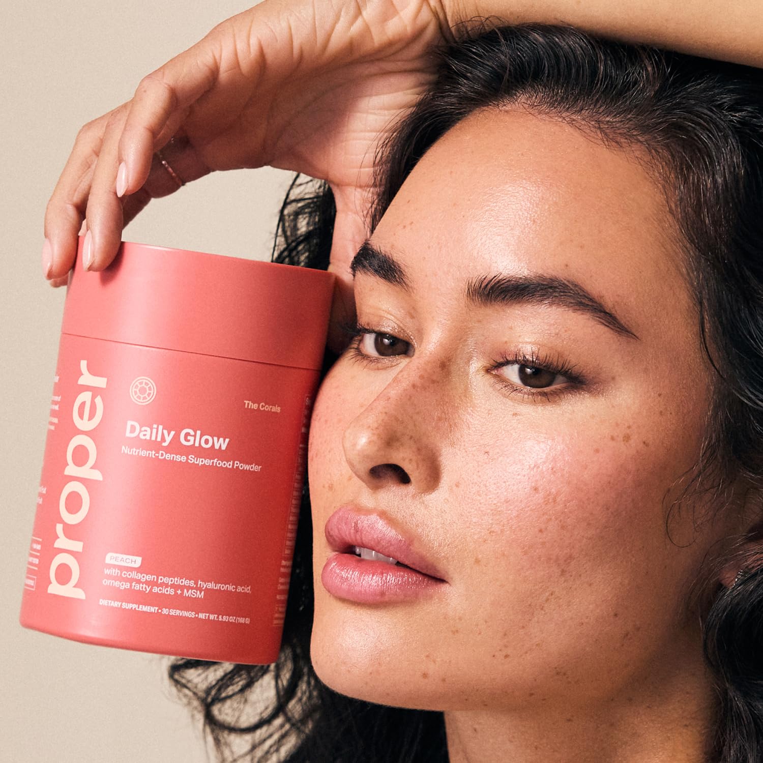 Proper, The Corals Daily Glow Beauty Blend - Nutrient Dense Superfood Powder with Collagen Peptides, Hyaluronic Acid Powder, Vitamin C, and MSM. Hair, Skin, Nail Vitamin Supplement for Women & Men Proper buy supplements canada