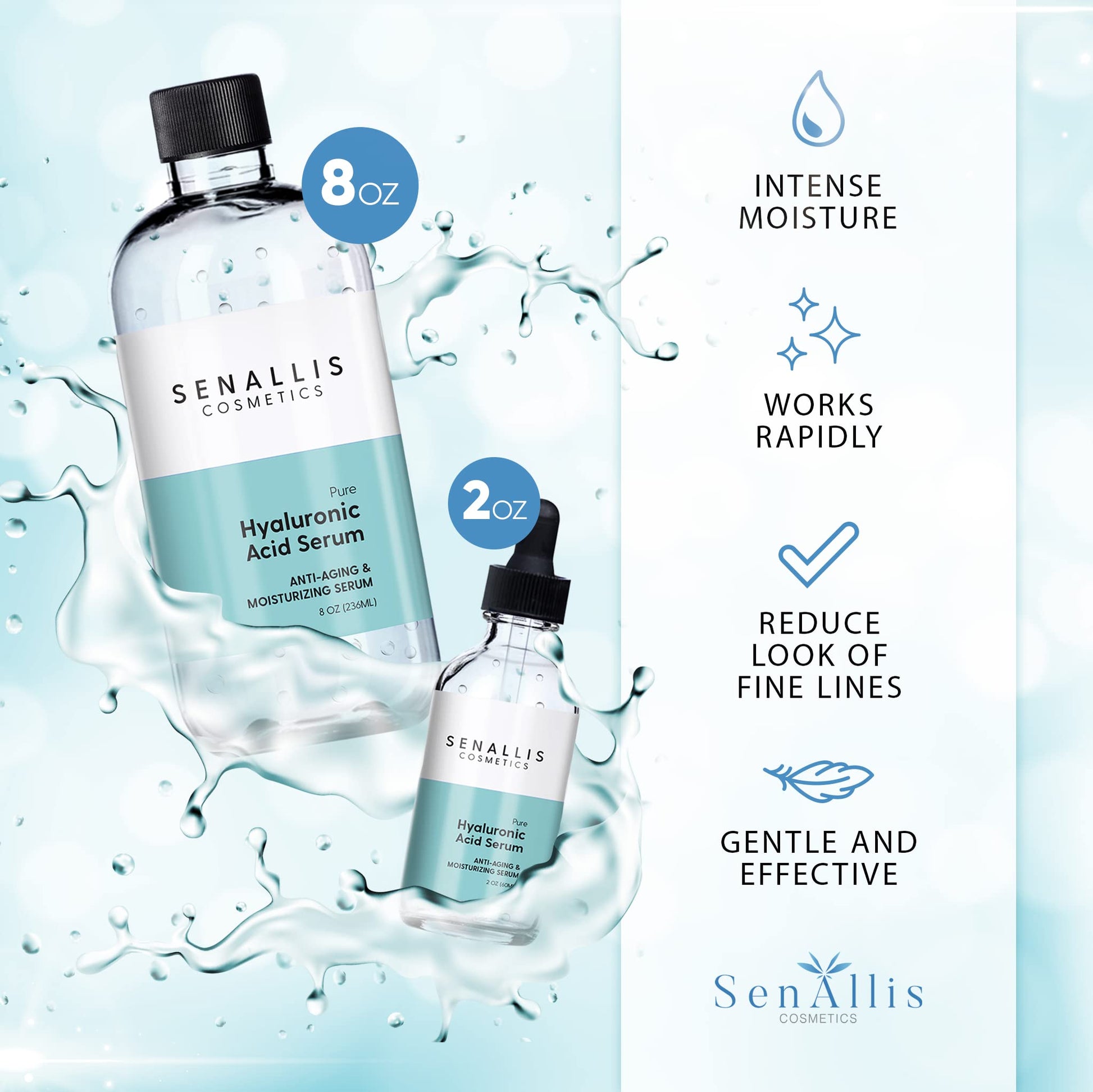 Hyaluronic Acid Serum 8 fl oz And 2 fl oz, Made From Pure Hyaluronic Acid, Anti Aging/Wrinkle, Ultra-Hydrating Moisturizer SenAllis Cosmetics buy supplements canada