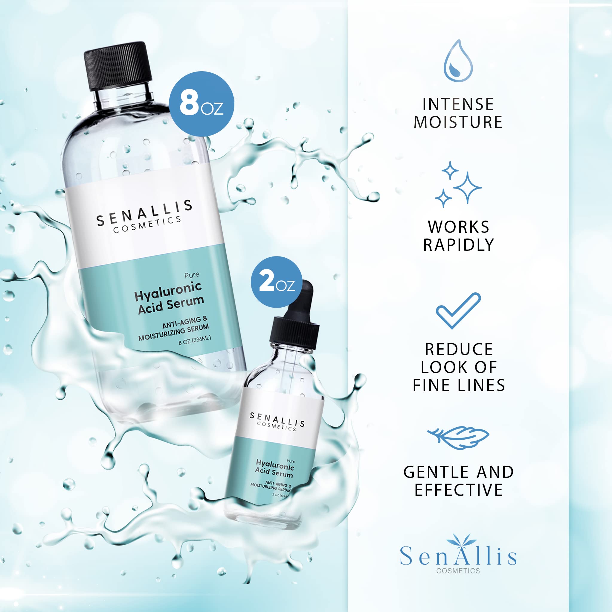 Hyaluronic Acid Serum 8 fl oz And 2 fl oz, Made From Pure Hyaluronic Acid, Anti Aging/Wrinkle, Ultra-Hydrating Moisturizer SenAllis Cosmetics buy supplements canada