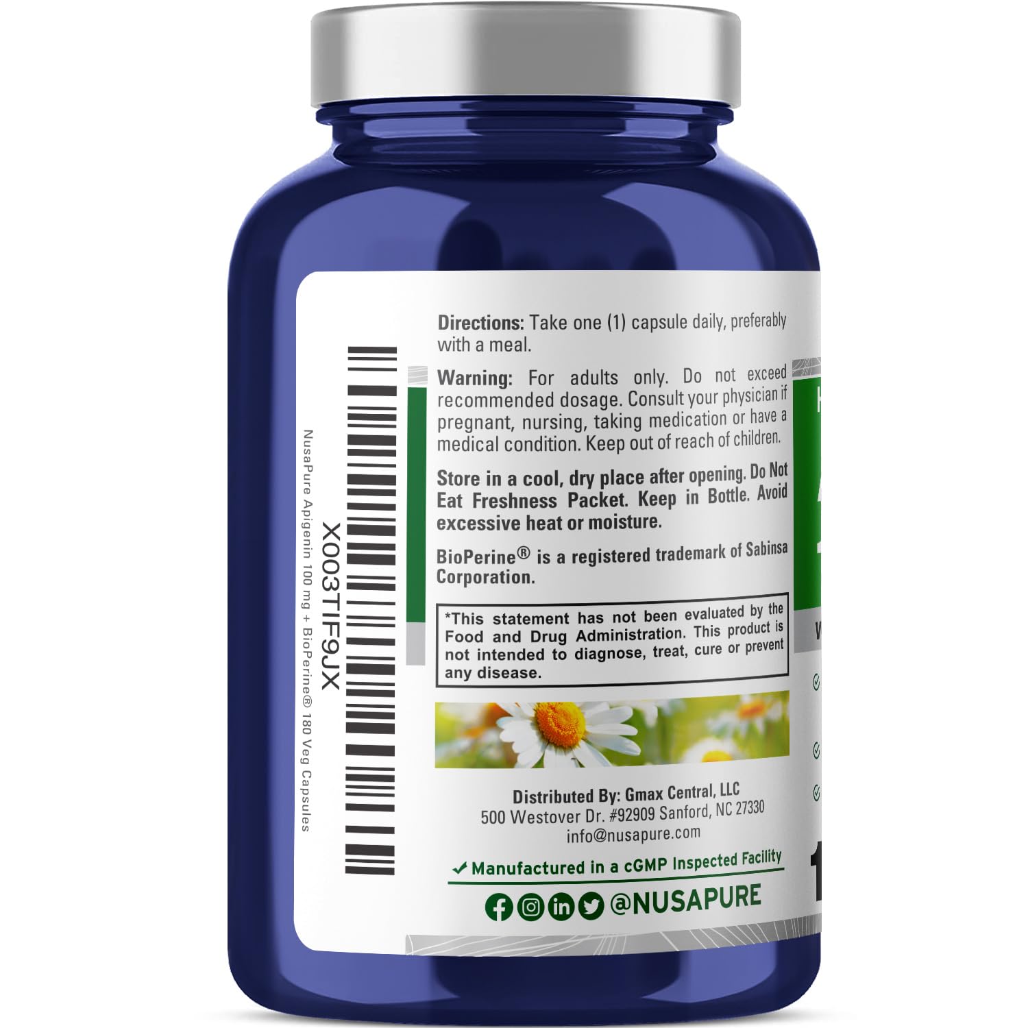 NusaPure Apigenin 100 mg per Capsule 180 Vcaps - Bioperine (Non-GMO, Gluten Free) NusaPure buy supplements canada