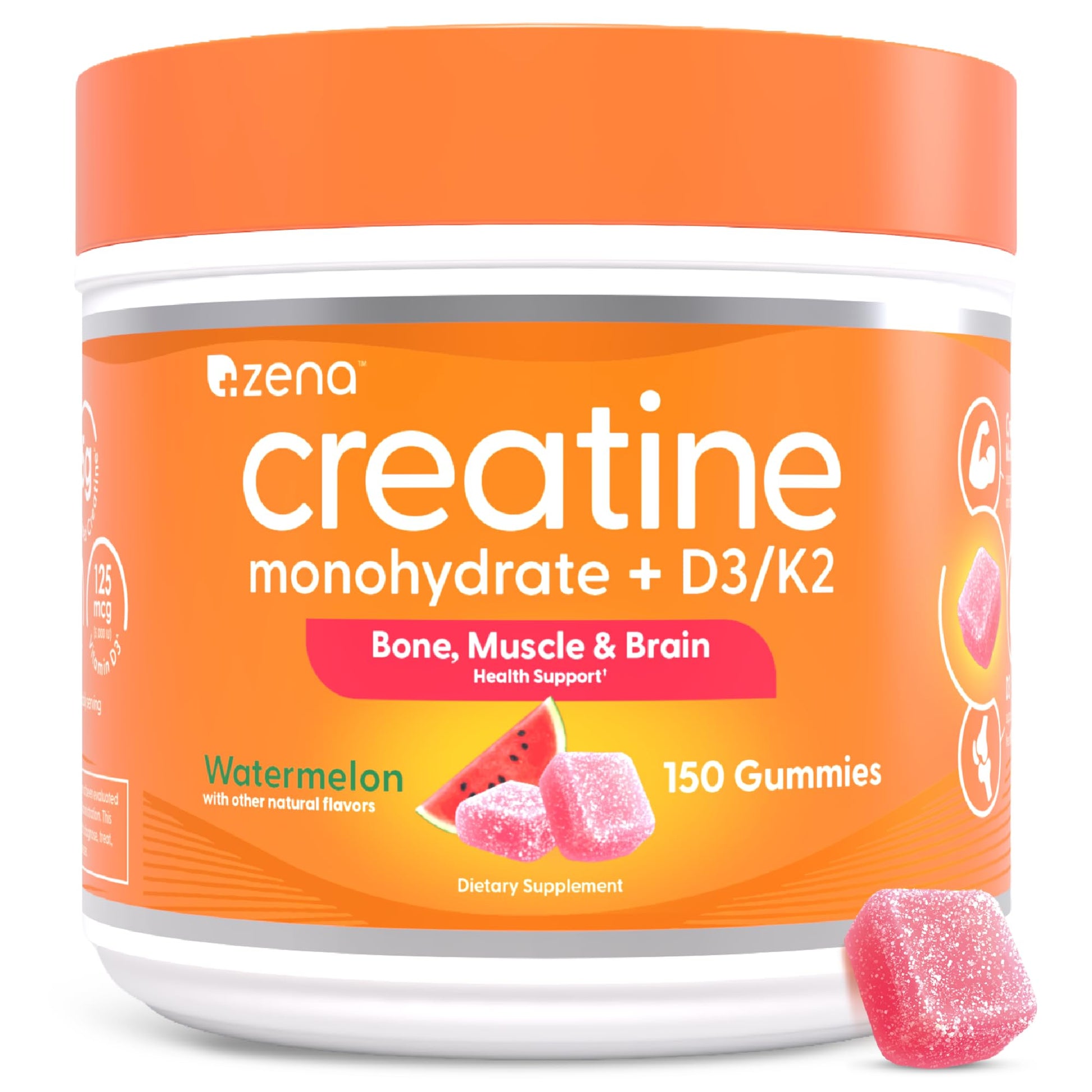 Zena Nutrition Creatine Gummies with D3 & K2, Creatine Monohydrate for Men and Women, Supports Bone, Muscle, & Cognitive Health, Gummy Workout Supplement, Watermelon Flavor, 150ct, 30 Daily Servings Zena Nutrition buy supplements canada
