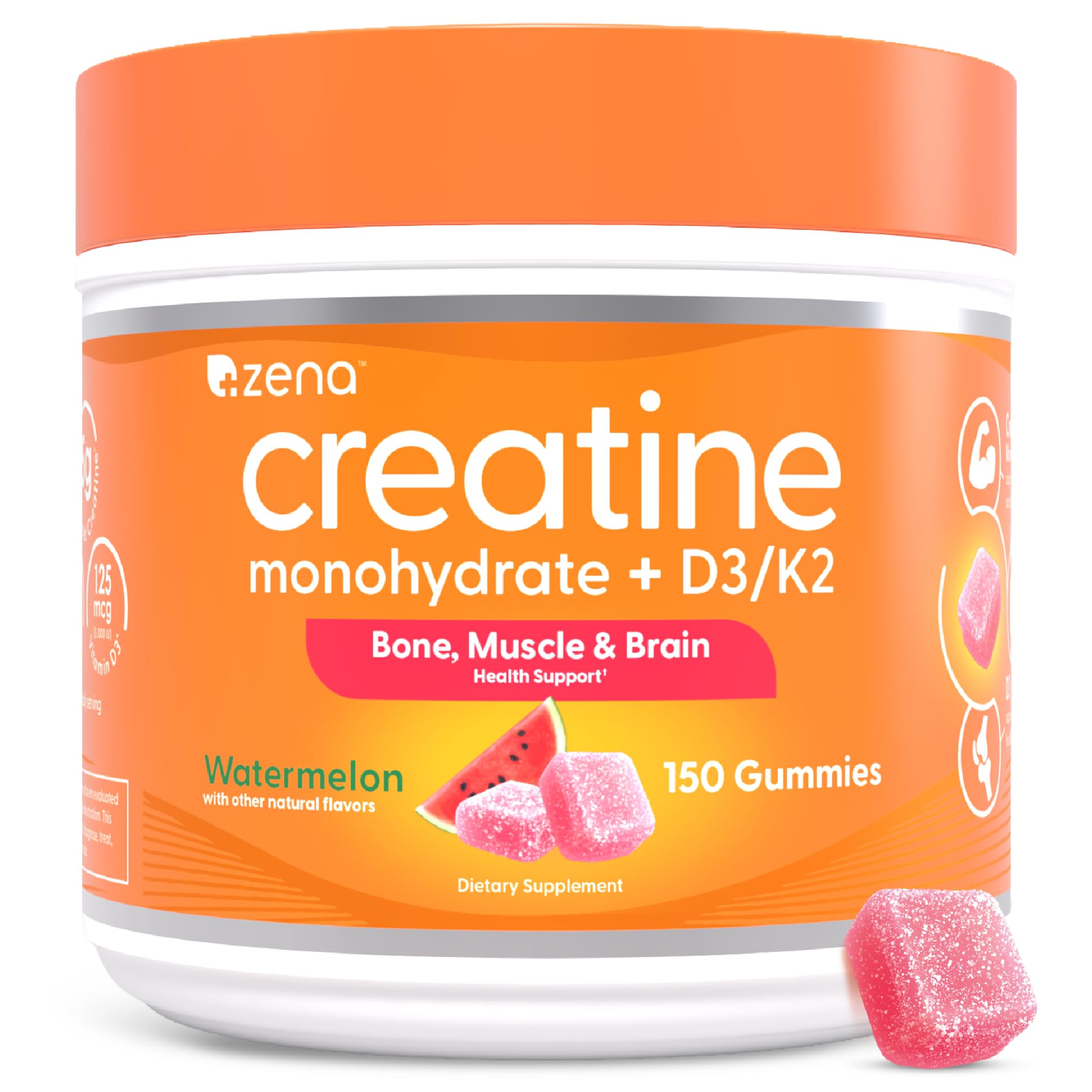 Zena Nutrition Creatine Gummies with D3 & K2, Creatine Monohydrate for Men and Women, Supports Bone, Muscle, & Cognitive Health, Gummy Workout Supplement, Watermelon Flavor, 150ct, 30 Daily Servings Zena Nutrition buy supplements canada