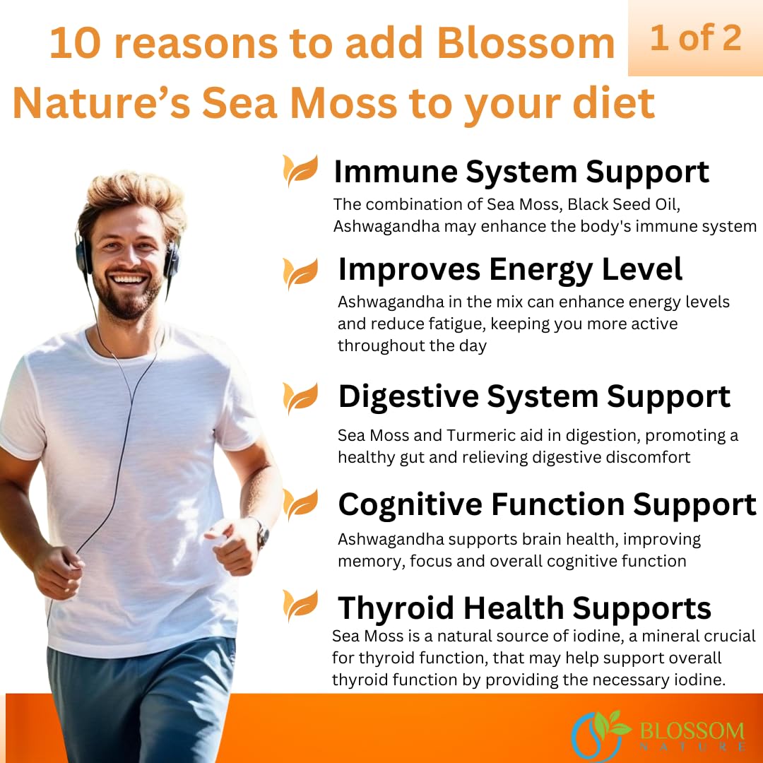 10-in-1 Irish Sea Moss Veggie Caps 3000mg Black Seed Oil Ashwagandha Bladderwrack Burdock Turmeric Apple Cider Vinegar Manuka Honey Dandelion Black Pepper - Made in US(Veggie Caps, Unflavored) Blossom Nature buy supplements canada