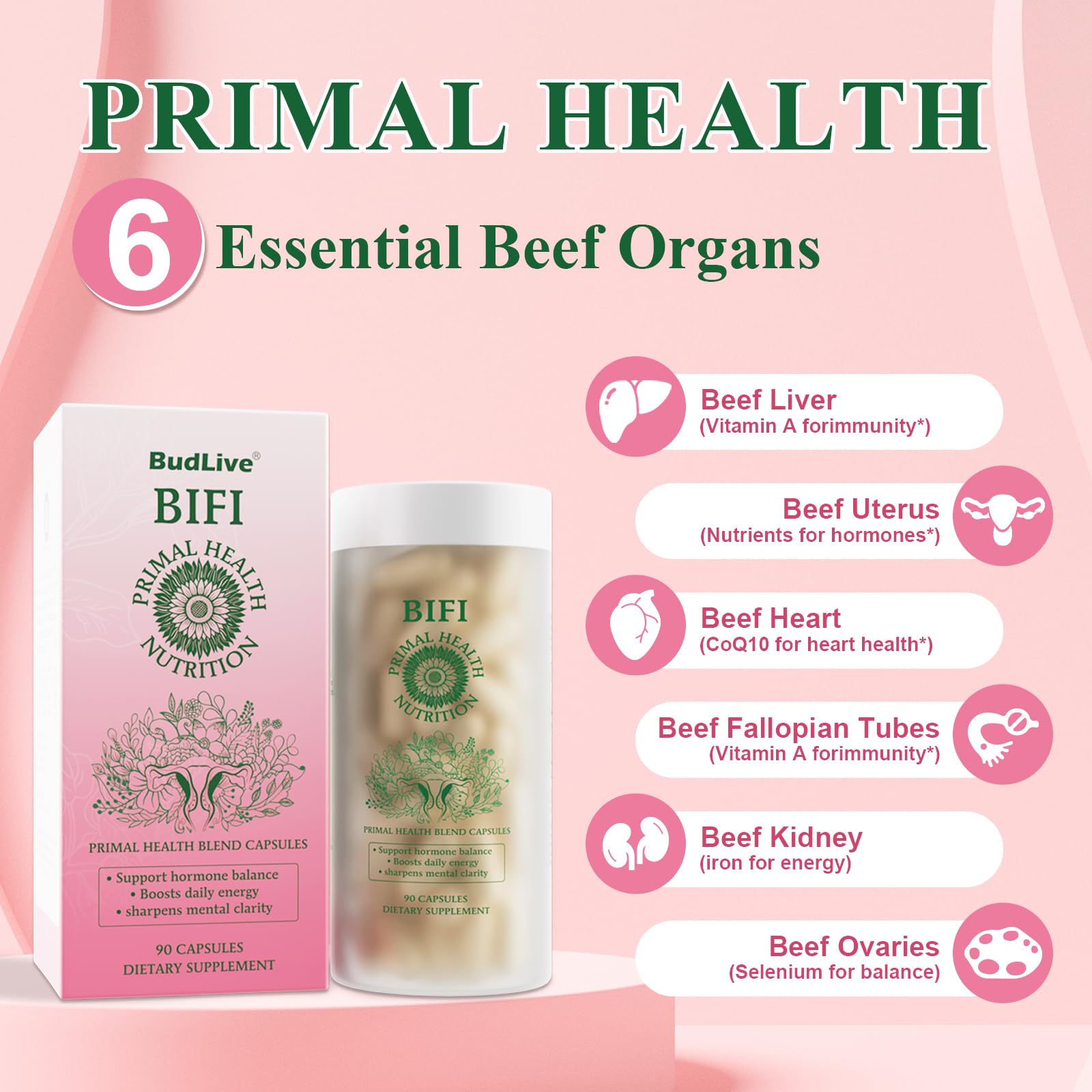 BudLive Beef Organ Supplement for Women – 100% Grass-Fed & Pasture Raised [Ovary, Liver, Spleen, Kidney & Heart] Primal Nutrition for Hormone Support, Energy & Wellness, 90 Capsules BudLive buy supplements canada