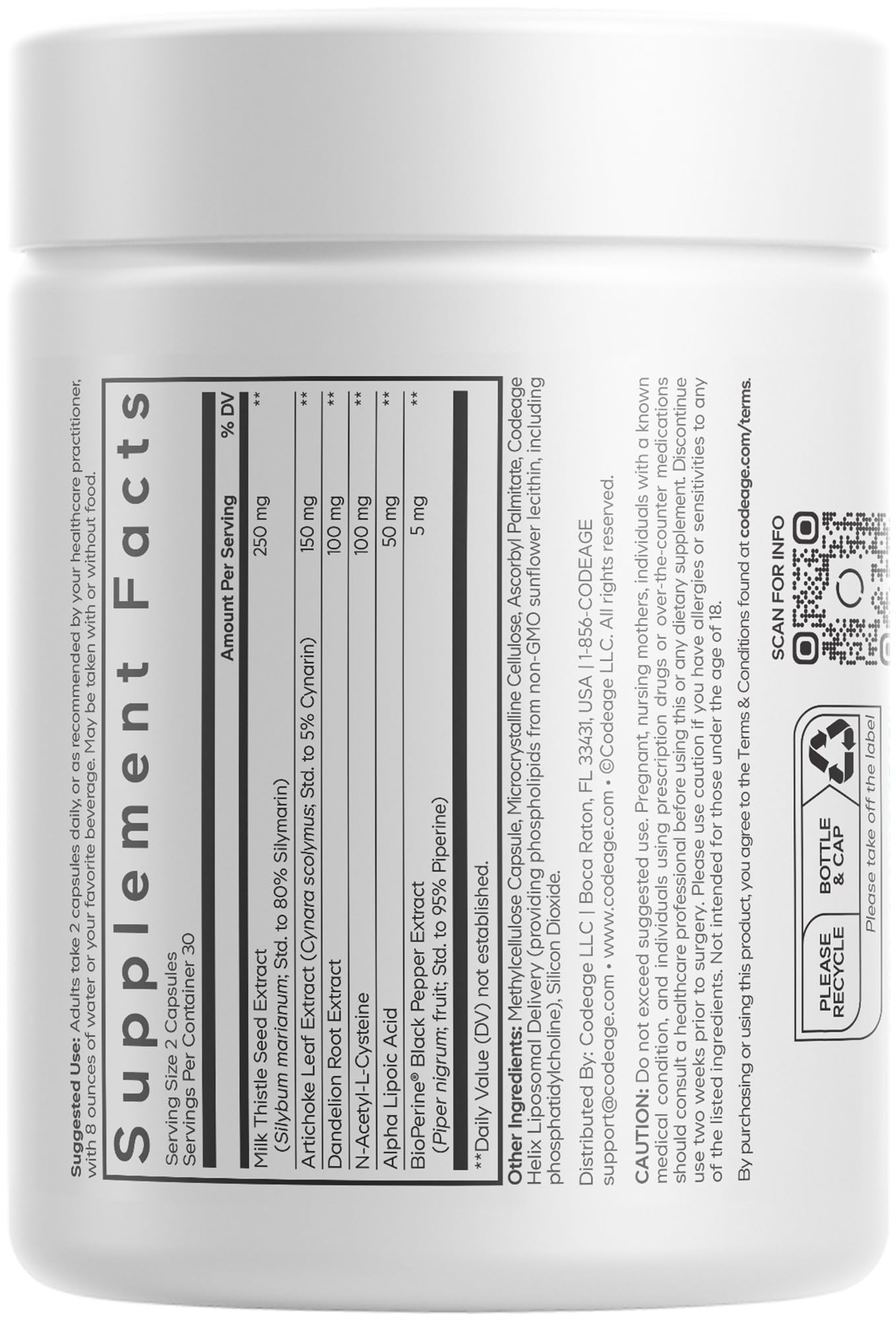 Codeage Liposomal Milk Thistle+ Supplement - Silymarin from Silybum Marianum, NAC, Artichoke Leaf, Dandelion Root, Alpha Lipoic Acid, BioPerine, Liposomal Delivery - Non-GMO - 60 Capsules Codeage buy supplements canada