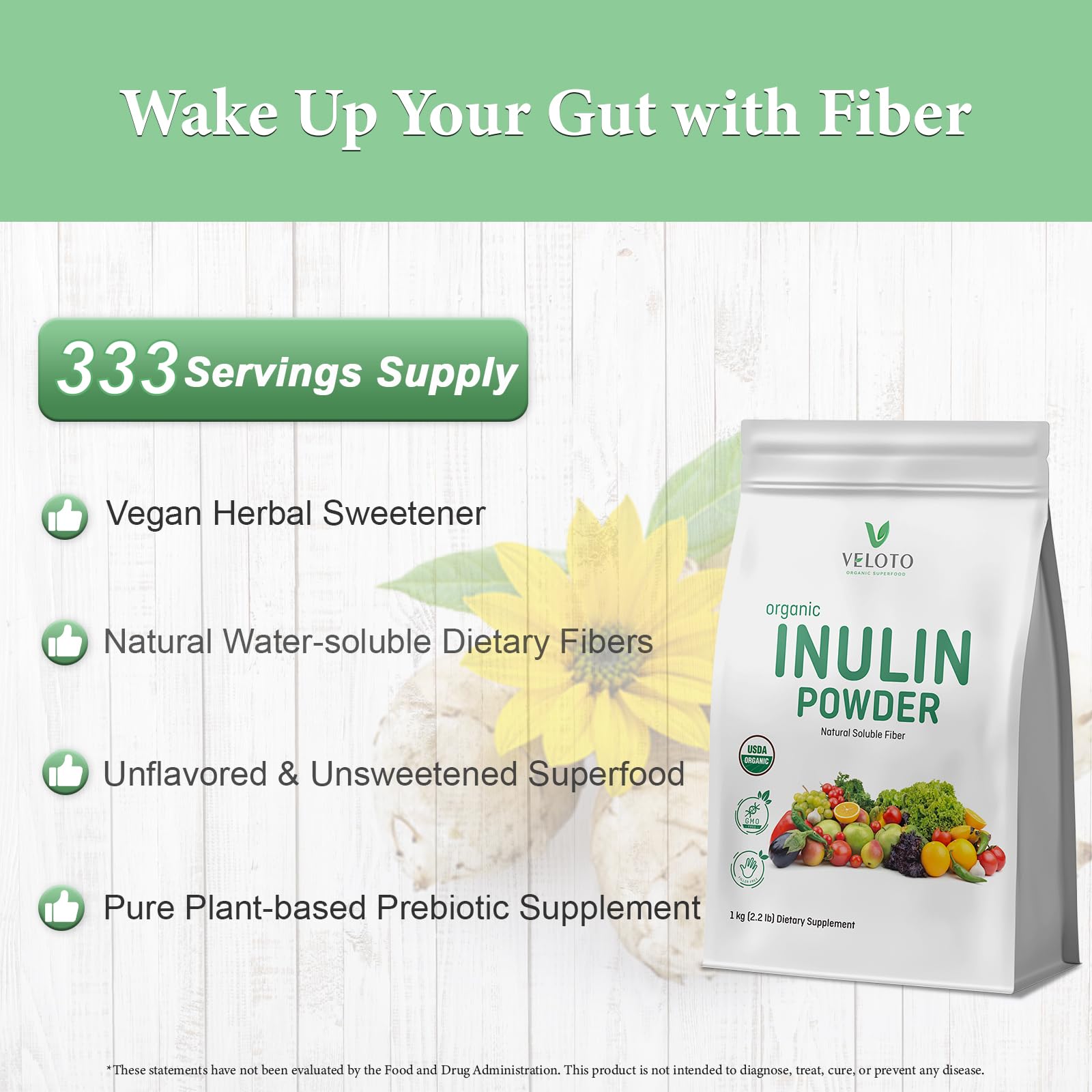 VELOTO Organic Inulin Powder – Prebiotic Fiber Supplement for Smoothies & Drinks, 2.2 lb, Flavorless, Water Soluble, Vegan & Non-GMO VELOTO buy supplements canada