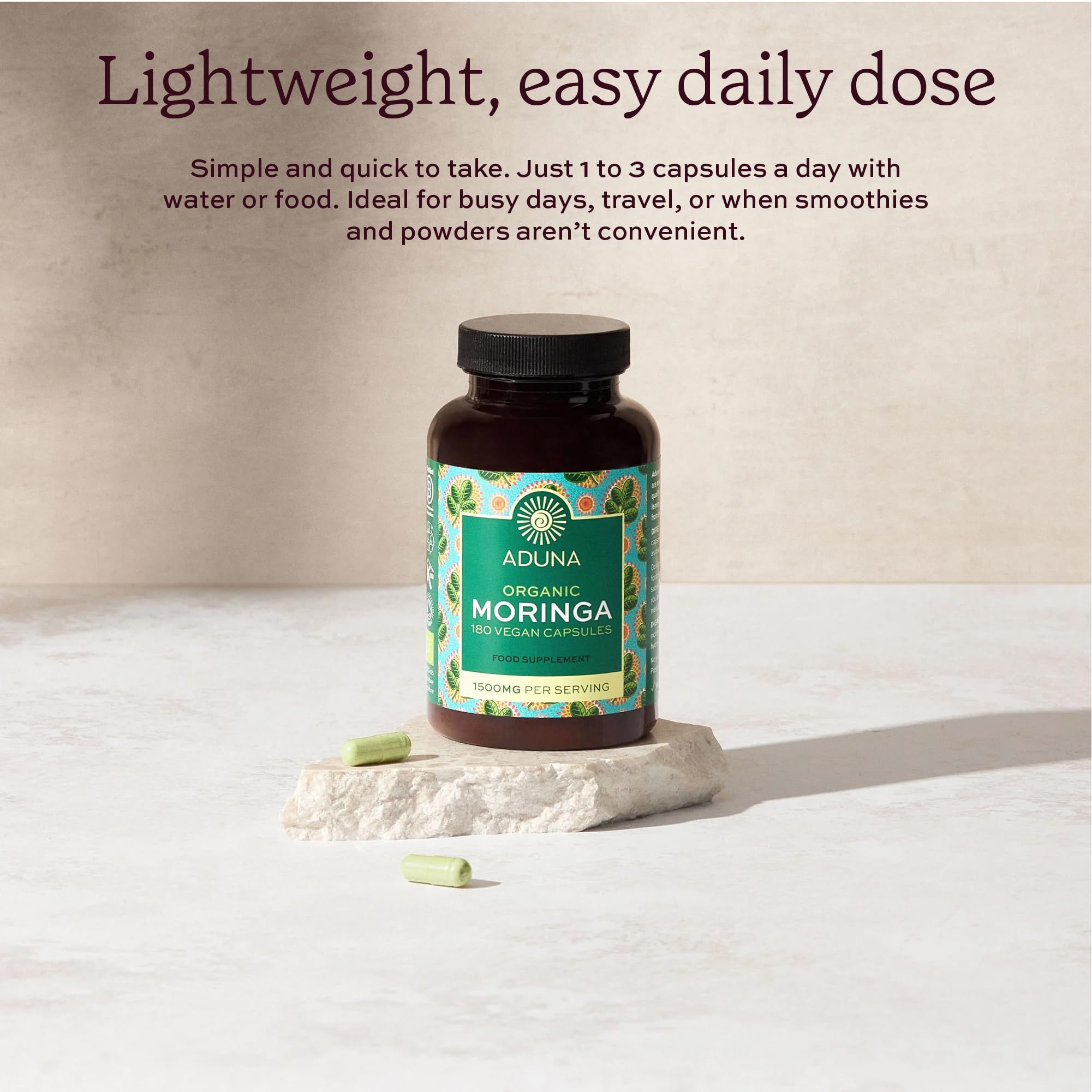 Aduna Organic Moringa Capsules 1500mg | 100% Pure Moringa Leaf for Energy, Immunity & Focus | Natural Plant-Based Food Supplement for Tiredness, Recovery & Breastfeeding | 180 Vegan Capsules Aduna buy supplements canada
