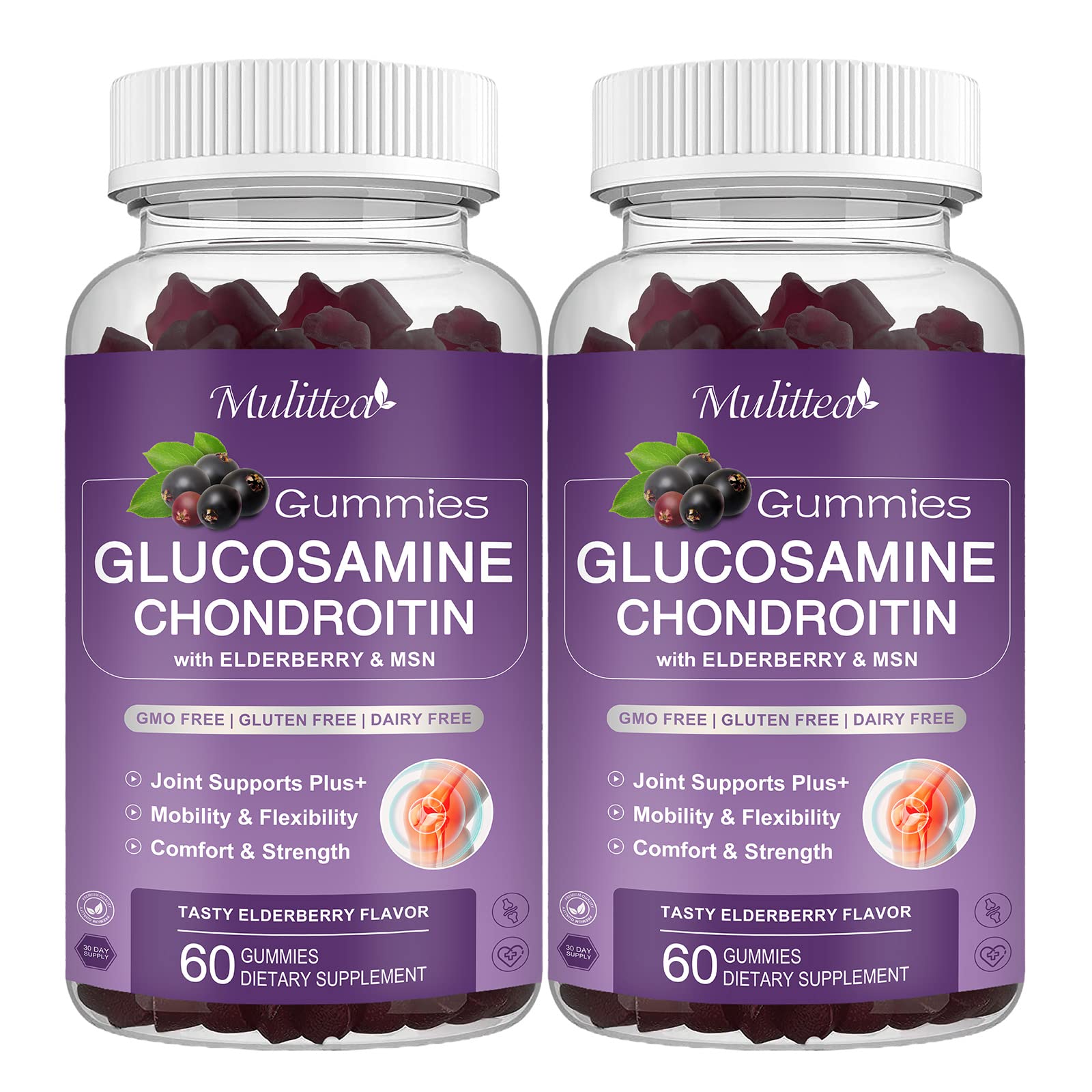 Mulittea Glucosamine Chondroitin Gummies - Extra Strength Joint Support Supplement with MSM & Elderberry for Natural Joint, Antioxidant Immune Support for Adults, Men & Women-(2 Pack) Mulittea buy supplements canada