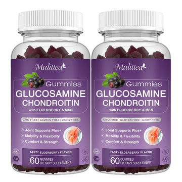 Mulittea Glucosamine Chondroitin Gummies - Extra Strength Joint Support Supplement with MSM & Elderberry for Natural Joint, Antioxidant Immune Support for Adults, Men & Women-(2 Pack) Mulittea buy supplements canada