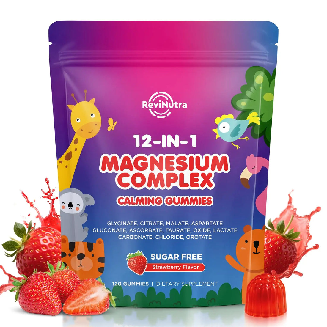 Magnesium Complex 700mg - 12 in 1 Magnesium Gummies with Glycinate, Citrate, Malate, Oxide, Taurate, Aspartate, Orotate - Supports Relaxation, Muscle & Heart - Sugar Free Strawberry 120 Count ReviNutra buy supplements canada