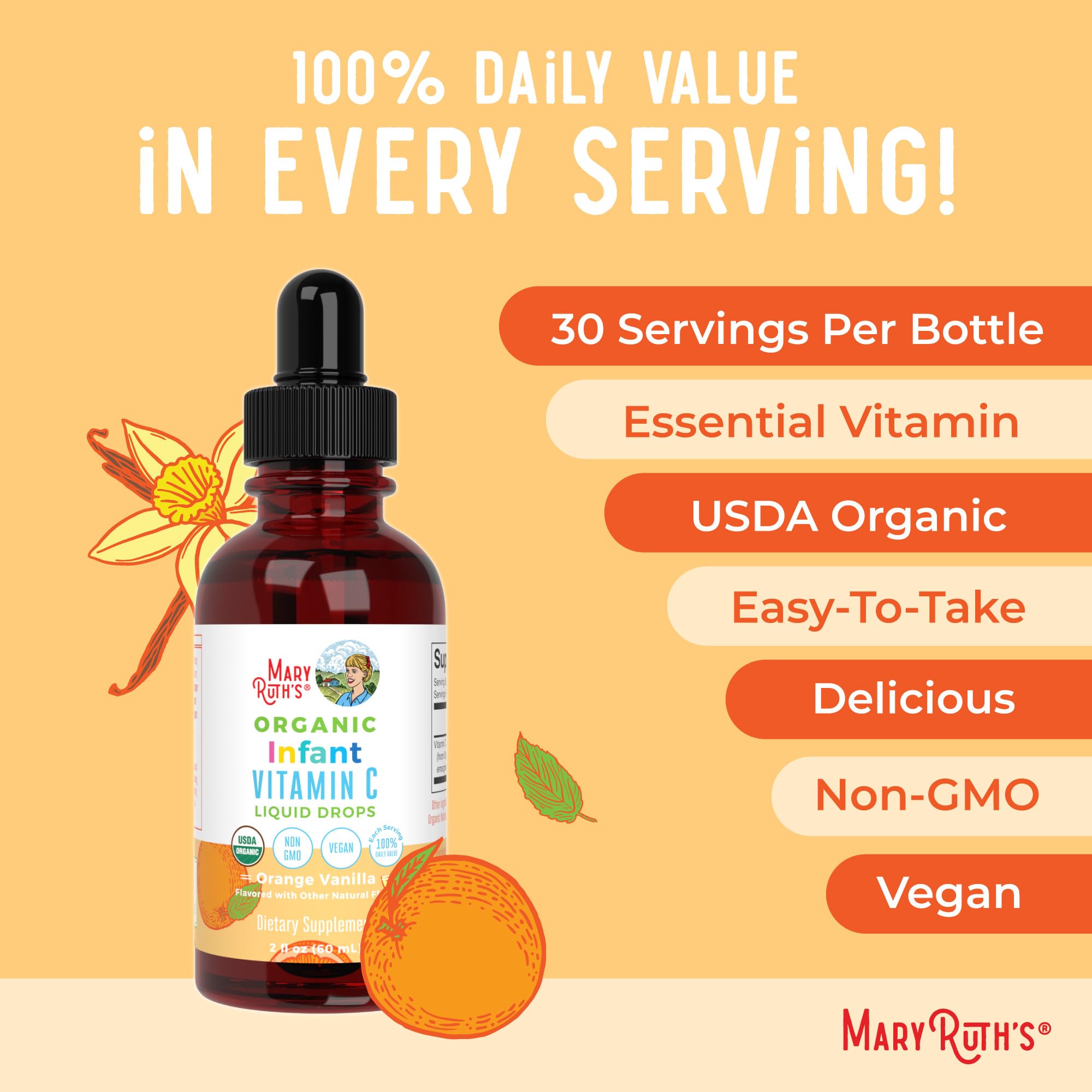 MaryRuth Organics Infant & Baby Vitamin C Supplement | USDA Organic Vitamin C Liquid Drops for Infants | Ages 6-12 Months | Immune Support | Overall Health | Vegan | Non-GMO | Gluten Free | 2 Fl Oz MARYRUTH'S buy supplements canada