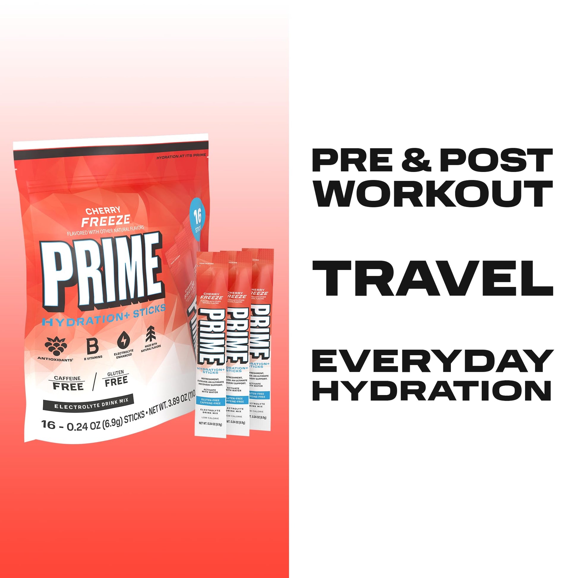 PRIME HYDRATION+ Electrolyte Powder Sticks, Cherry Freeze, Sugar Free Hydration Drink Mix with Potassium, Magnesium & B Vitamins PRIME HYDRATION buy supplements canada