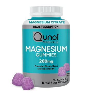 Qunol Magnesium Gummies for Adults, 200mg Elemental Magnesium (from 1,750mg Magnesium Citrate), High Absorption Magnesium Supplement, Supports Nerve, Bone and Muscle Health, Vegetarian, 90 Count Qunol buy supplements canada
