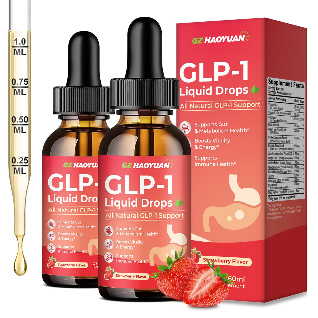2 Pack GLP-1 Supplement, 16-in-1 GLP-1 Liquid Drops with Berberine, Ceylon Cinnamon, Green Tea, Chromium & Resveratrol, Naturally GLP 1 Support for Metabolism, Gut Digestion, Stawberry Flavor, 4 Fl Oz GZ HAOYUAN buy supplements canada
