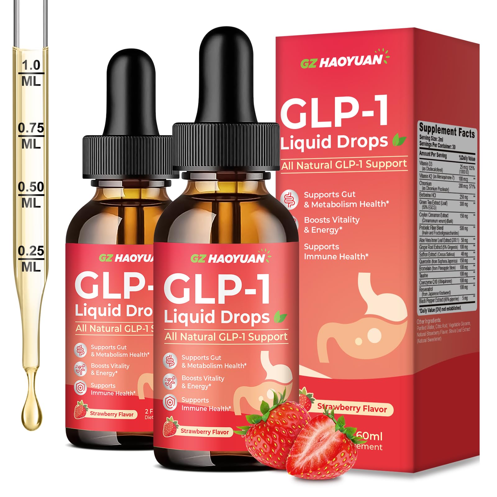 2 Pack GLP-1 Supplement, 16-in-1 GLP-1 Liquid Drops with Berberine, Ceylon Cinnamon, Green Tea, Chromium & Resveratrol, Naturally GLP 1 Support for Metabolism, Gut Digestion, Stawberry Flavor, 4 Fl Oz GZ HAOYUAN buy supplements canada