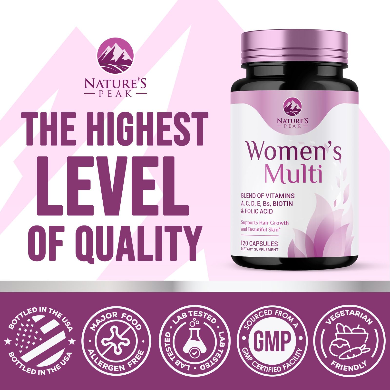 Multivitamin for Women - Complete Daily Womens Multivitamins with Calcium, Folate, Vitamin A, C, D, E & B Vitamins, Zinc and Iron - Multi Vitamins for Bone, Energy & Immune Support - 120 Capsules Nature's Peak buy supplements canada
