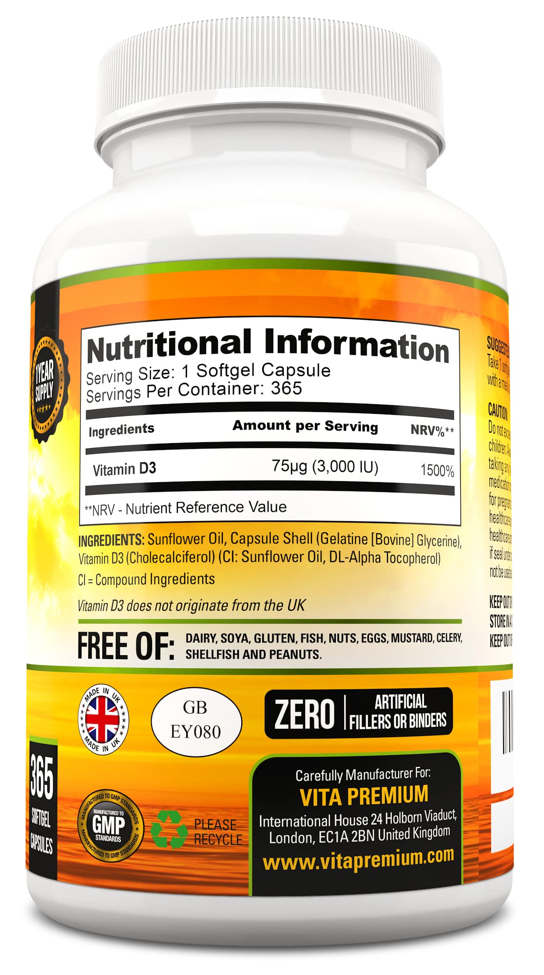 Vitamin D 3,000 IU, High Strength Vitamin D3 Supplement, 365 Easy to Swallow Softgels Vita Premium buy supplements canada