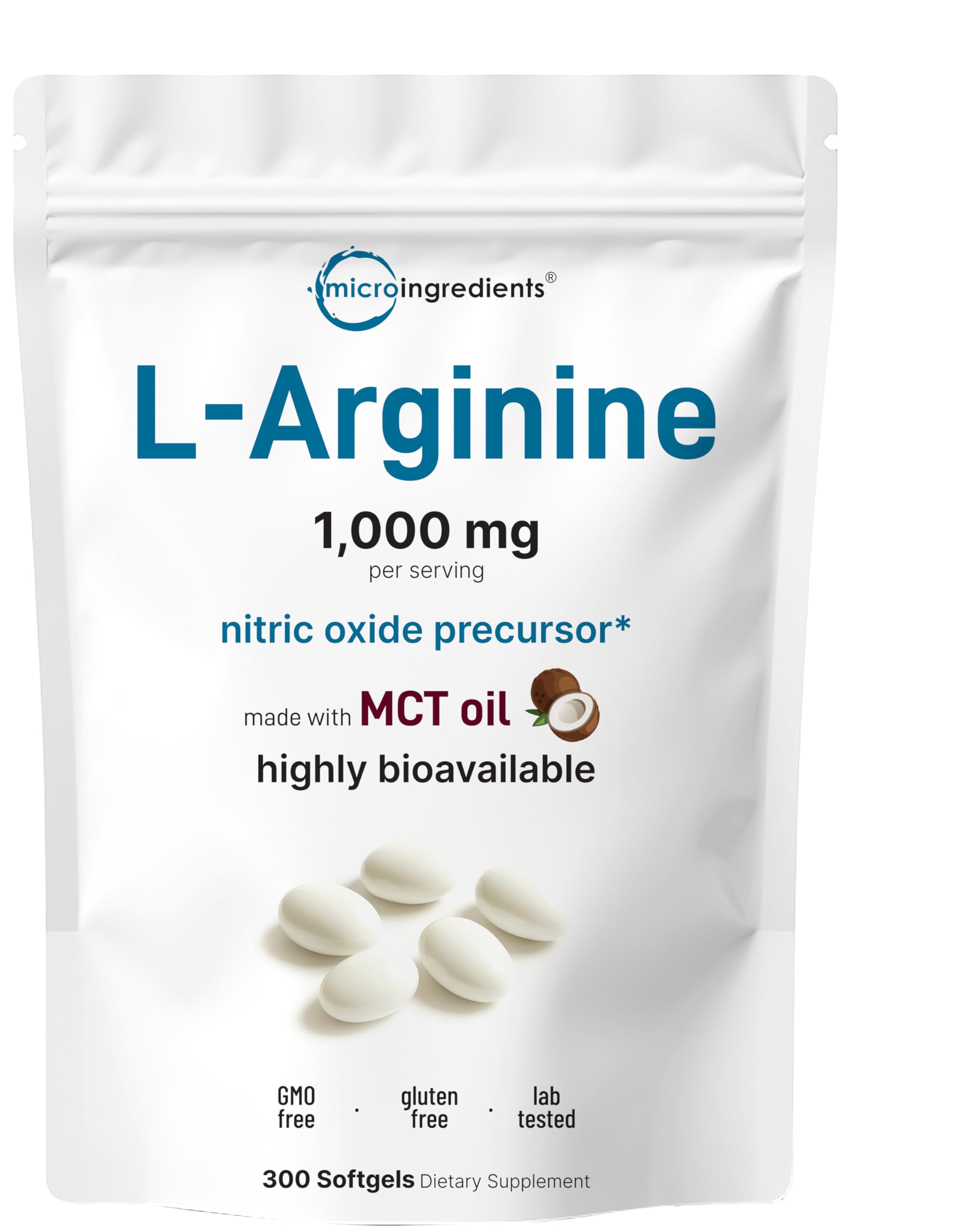 Micro Ingredients L-Arginine 1000mg with MCT Oil, 300 Softgels | Nitric Oxide Precursor* for Men & Women | Extra Strength Amino Acid Formula for Daily Wellness Micro Ingredients buy supplements canada