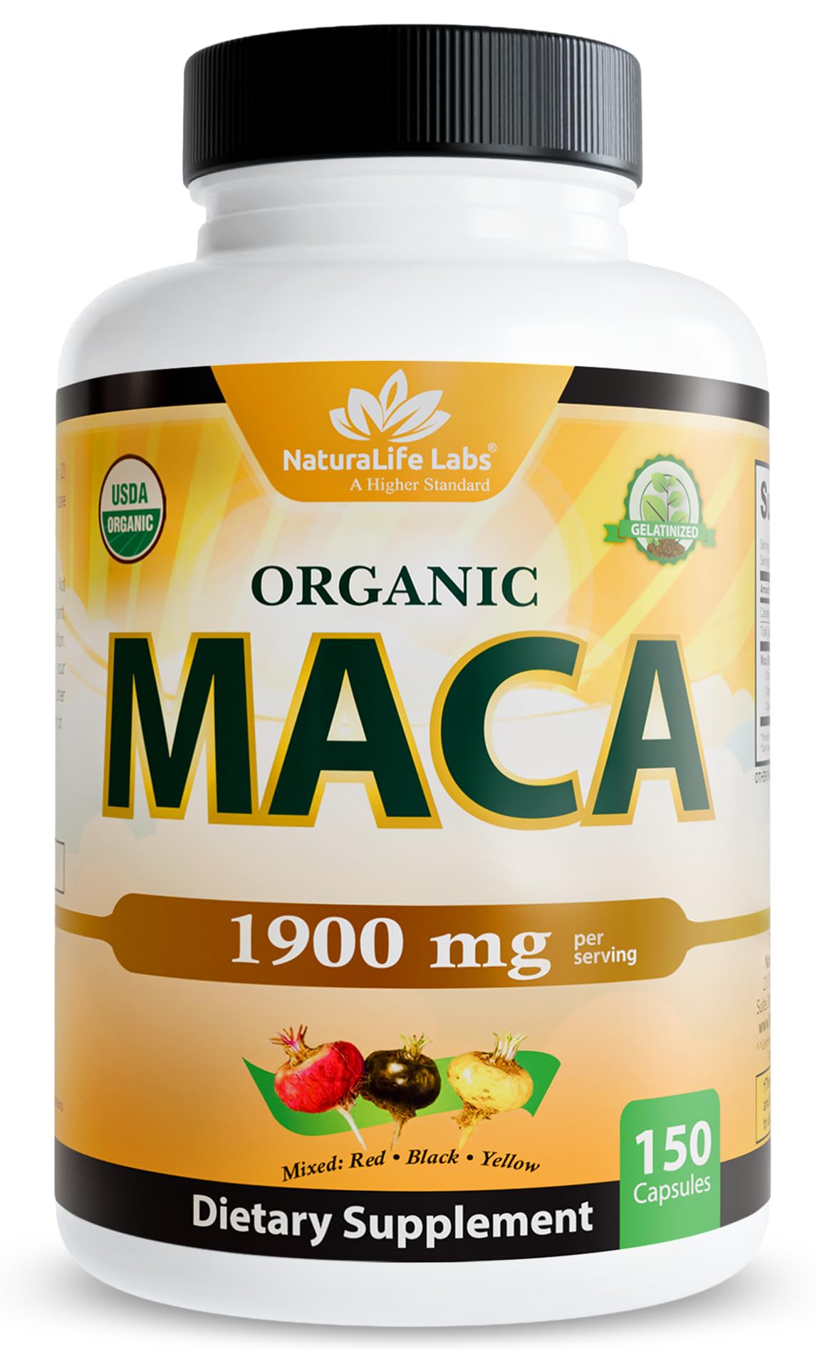 NaturaLife Labs Organic Maca Root – Black, Red & Yellow – 1900 mg per Serving – 150 Capsules – Gelatinized Peruvian Maca NaturaLife Labs buy supplements canada