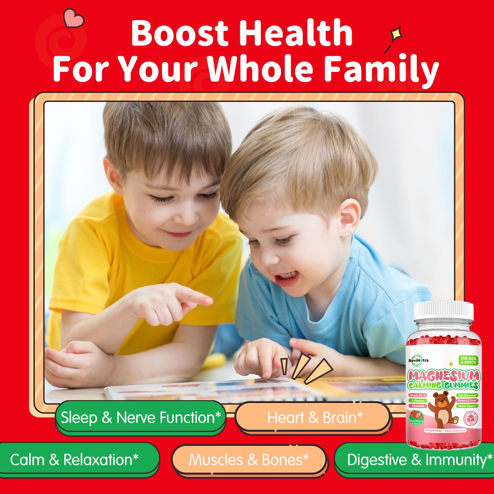 Magnesium Gummies for Kids - Magnesium Glycinate Gummies Supplement with L-Theanine, Vitamin B6, D3 for Kids & Adults Sleep, Calm, Relaxation, Brain, Bones, Sugar Free Strawberry 60ct ReviNutra buy supplements canada