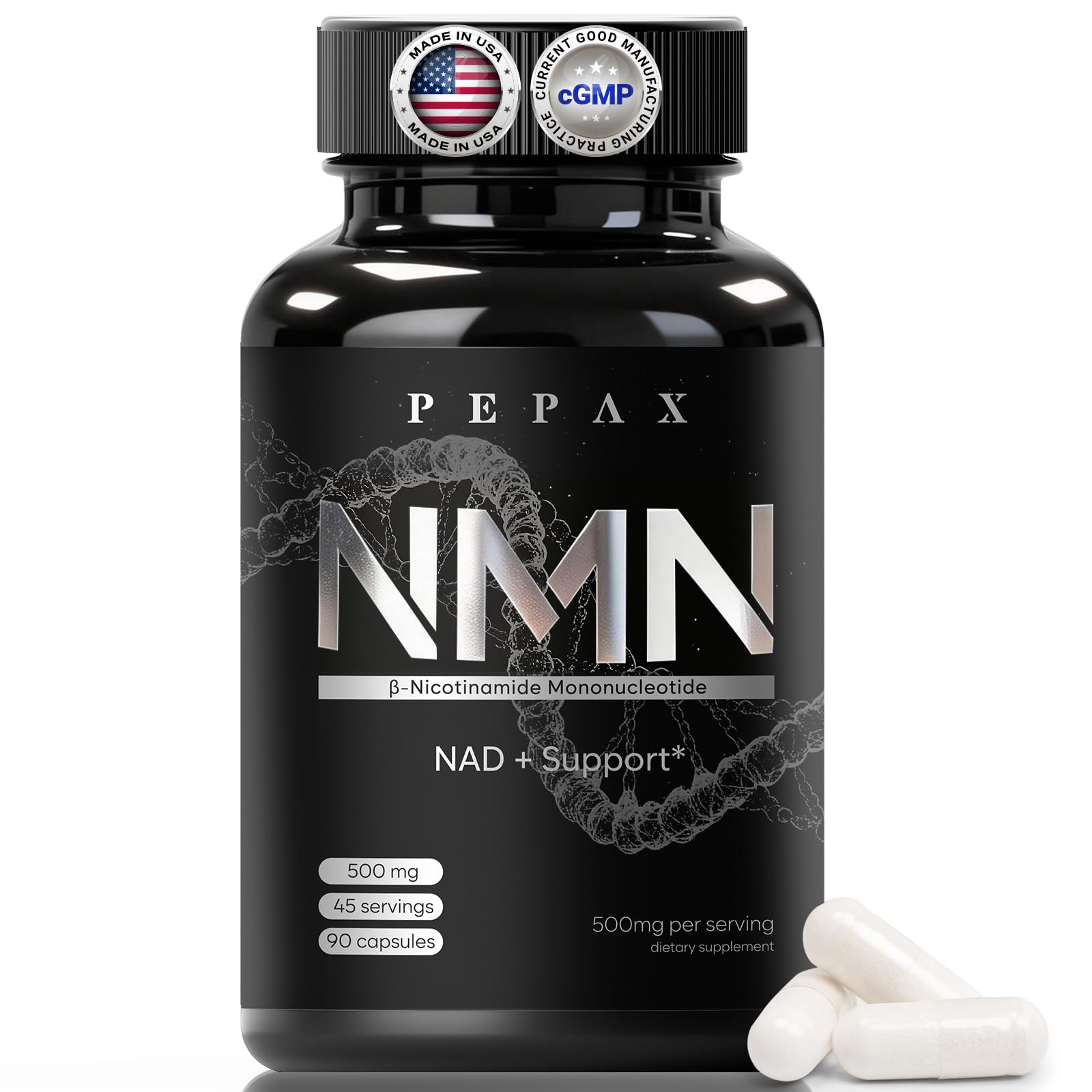 PEPAX NMN Supplement 500mg - 99% Pure NMN Supplement Capsules for Increased NAD Levels & Healthy Aging - Third Party Tested Stabilized Capsules, cGMP Certified, 90 Liposomal NMN (45 Servings) PEPAX buy supplements canada