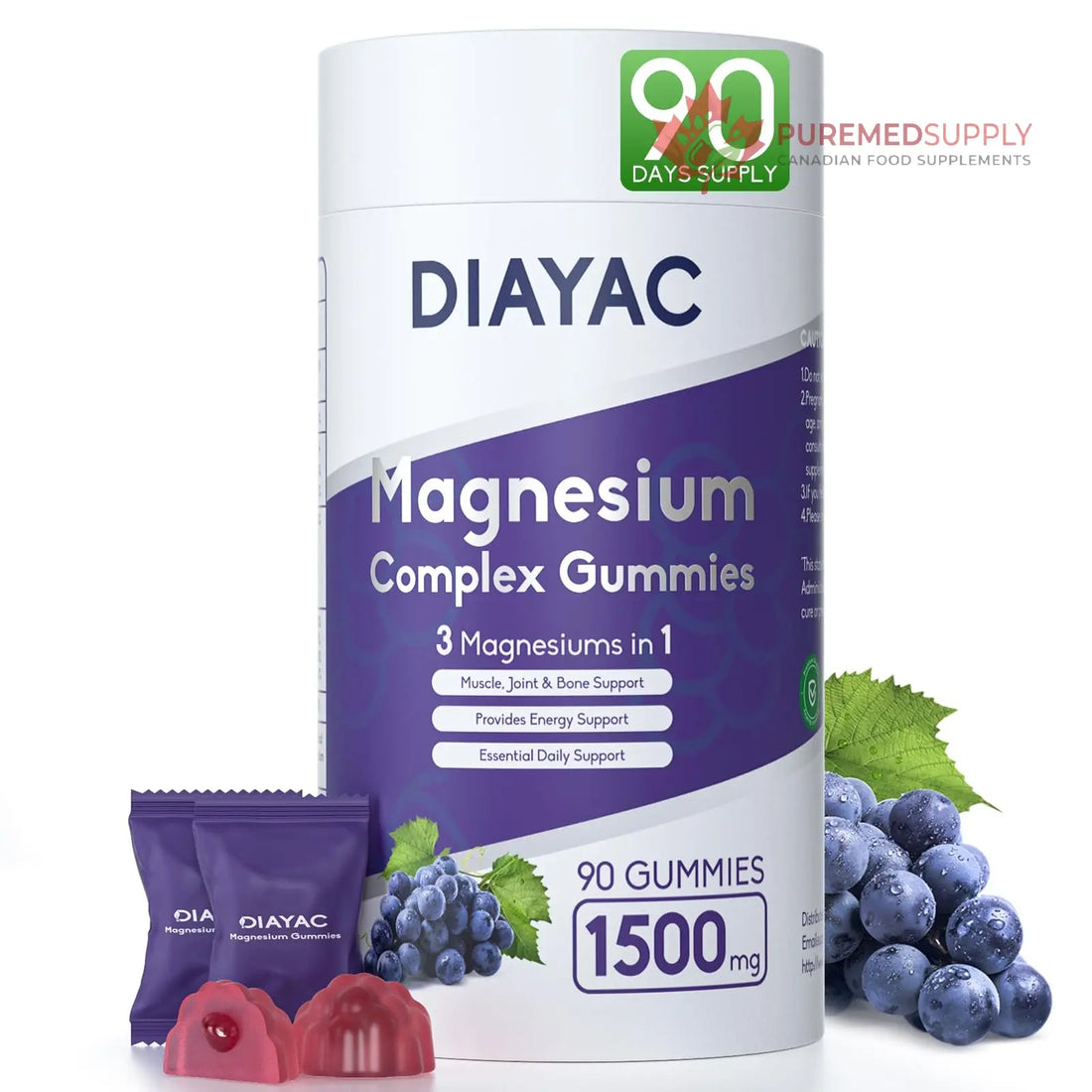 Magnesium Complex Gummies, Individually Packaged Magnesium Supplement, Magnesium Chelate, Bisglycinate, Malate, Citrate, Taurate Chewable for Women & Men,Sleep&Muscle&Nerve Health, Vegan 90 Counts DIAYAC buy supplements canada
