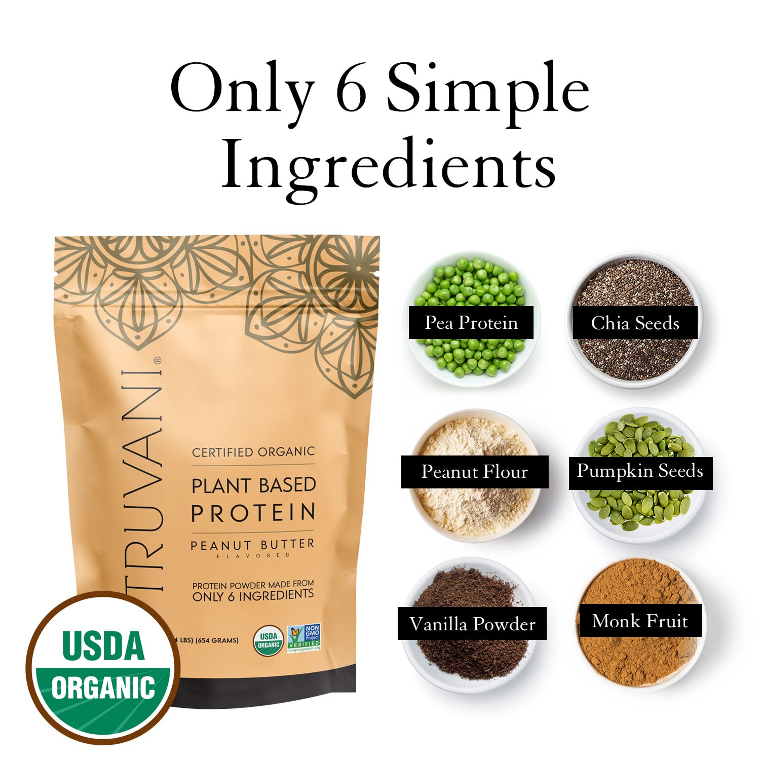 Truvani Organic Vegan Protein Powder Peanut Butter - 20g of Plant Based Protein, Powder Truvani buy supplements canada
