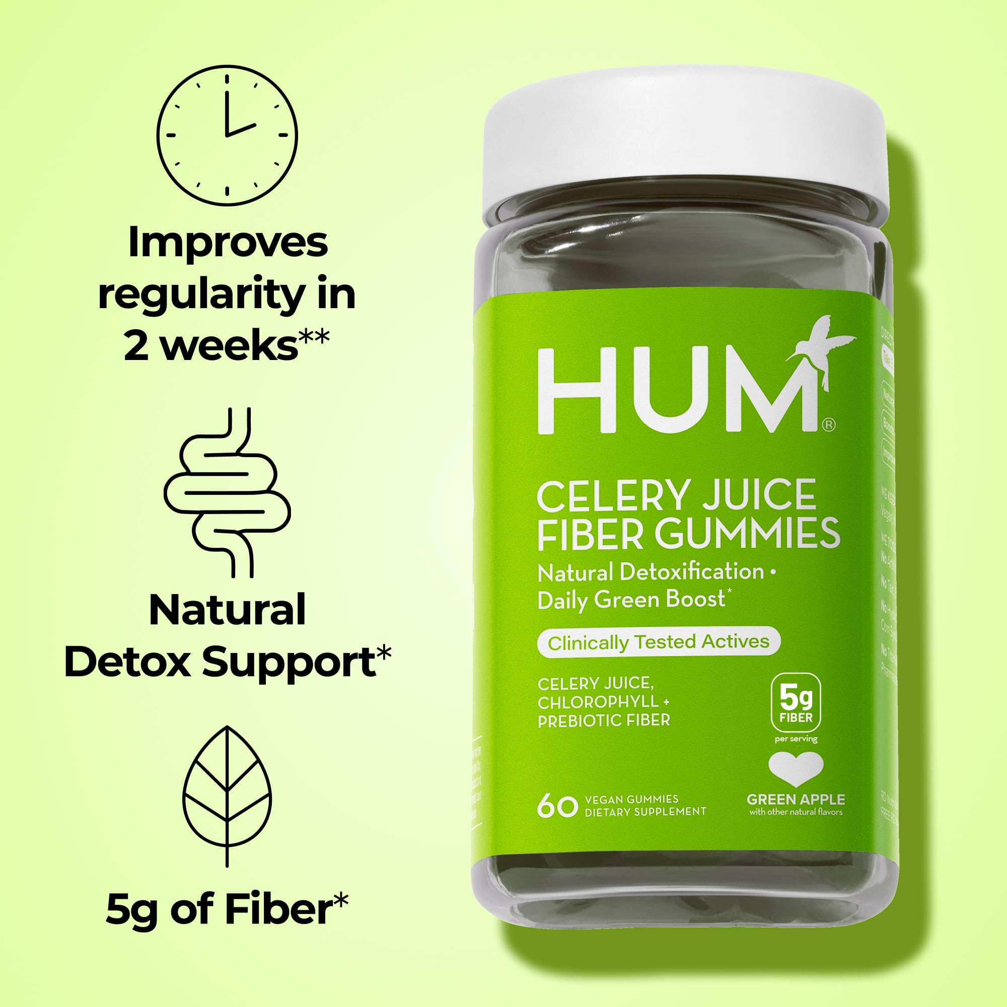 HUM Celery Juice Fiber Gummies for Adults, First Prebiotic Celery Juice Gummy, Gluten Free Fiber Supplement Supports Detoxification, Gut Health, Greens Gummies, Chlorophyll & Prebiotic Fiber, 60 Count HUM buy supplements canada
