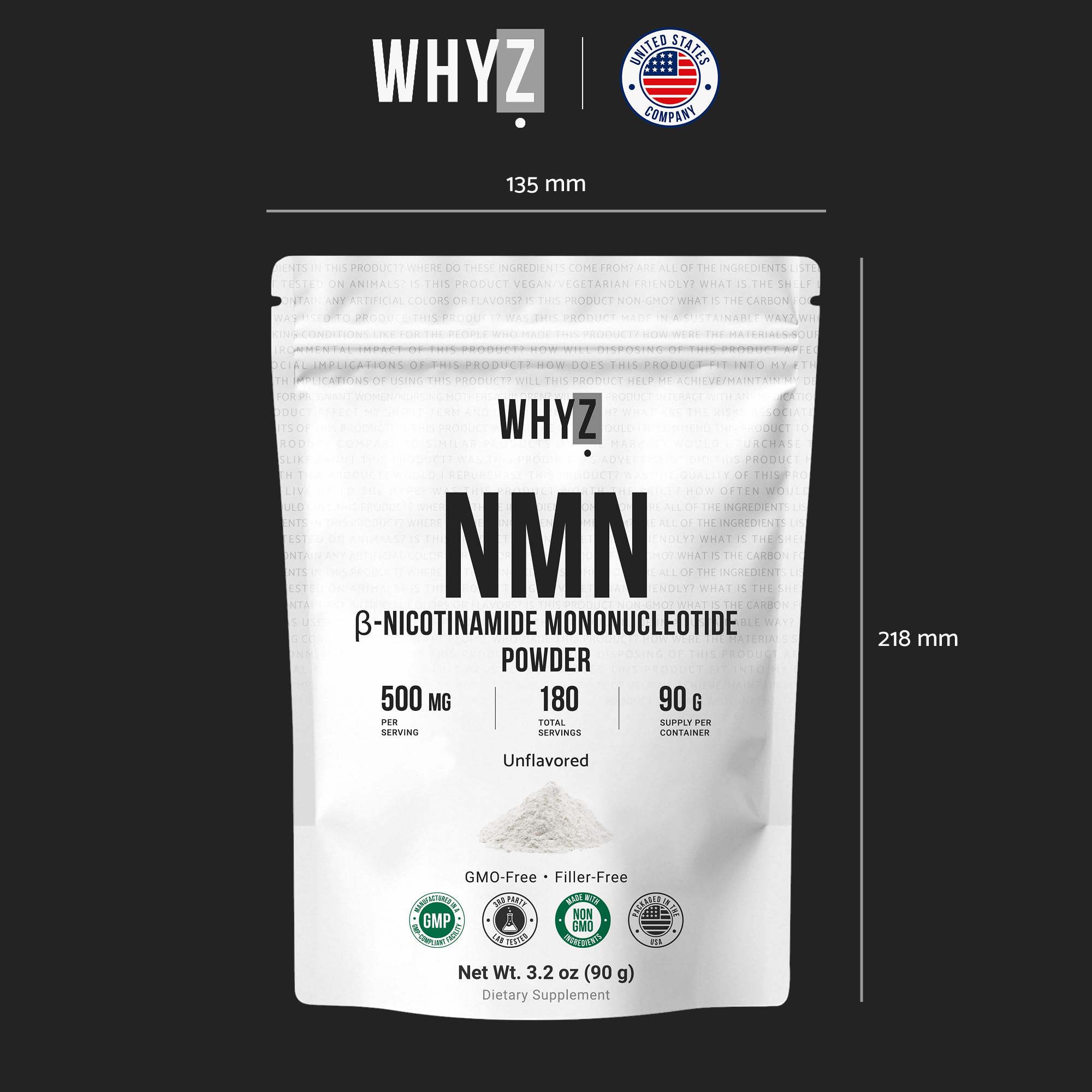 Pure NMN Powder Nicotinamide Mononucleotide Quick Dissolved NMN Supplement Powder 100% Unflavored NMN Supplement Supports NAD+ Levels Vegan Friendly Non-GMO, 90g WHYZ buy supplements canada