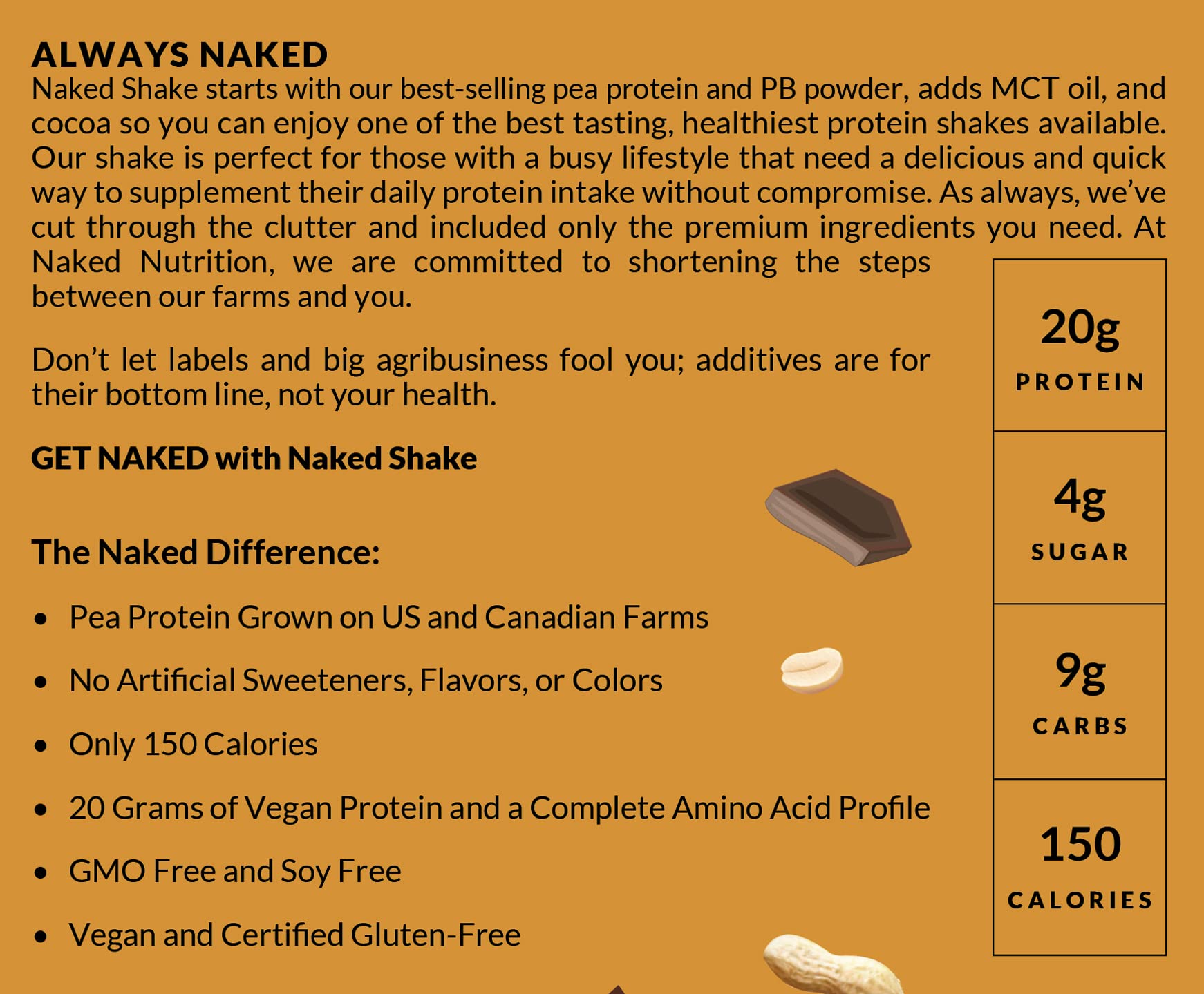 Naked Shake - Chocolate Peanut Butter Protein Powder - Vegan Protein Powder from US NAKED buy supplements canada