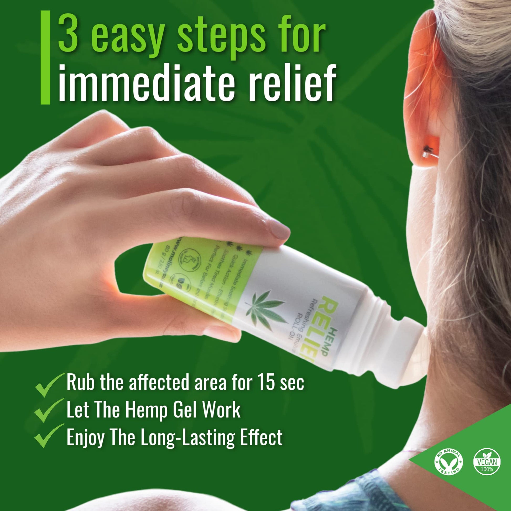 Moline You Natural Powerful Hemp Roll On, for Joint & Muscle Discomfort, Back, Neck, Knee, Shoulders HIPS. Formula with Hemp Oil Extract, Arnica, Menthol (Roll On 3 oz) Moline You buy supplements canada