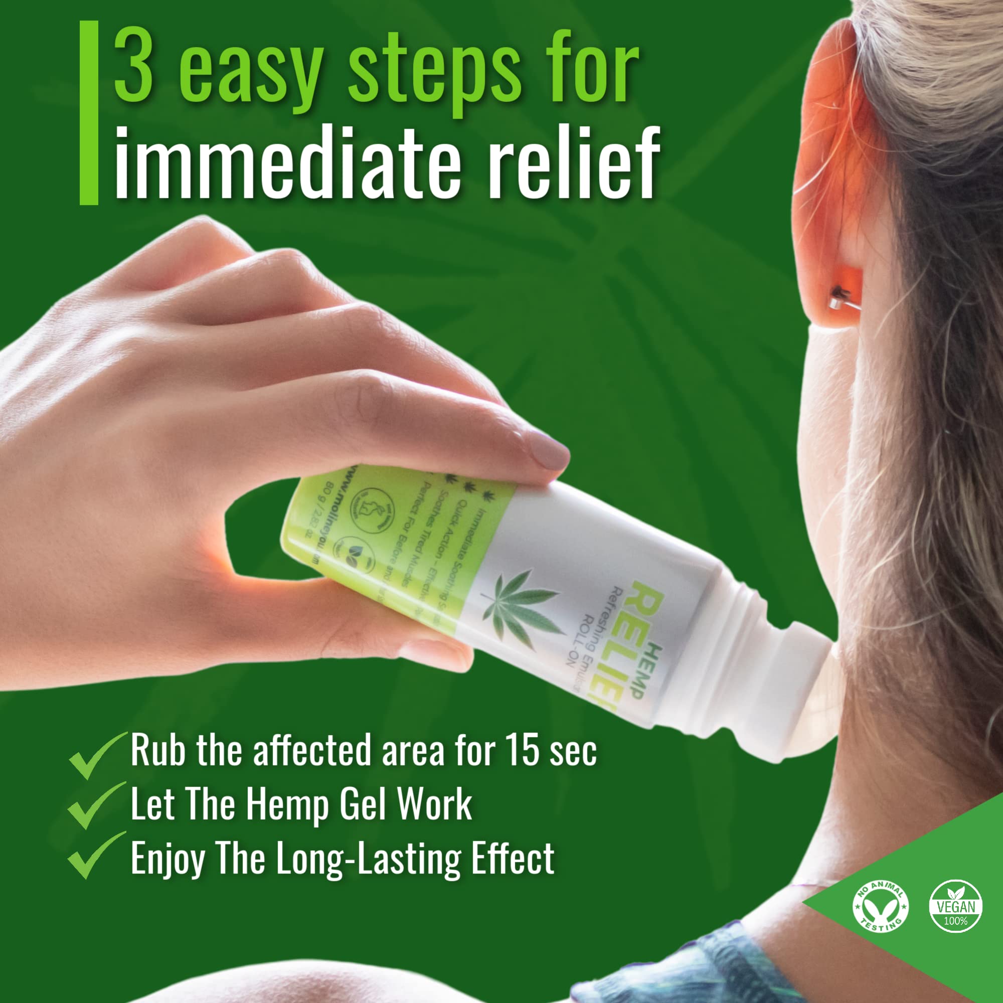Moline You Natural Powerful Hemp Roll On, for Joint & Muscle Discomfort, Back, Neck, Knee, Shoulders HIPS. Formula with Hemp Oil Extract, Arnica, Menthol (Roll On 3 oz) Moline You buy supplements canada