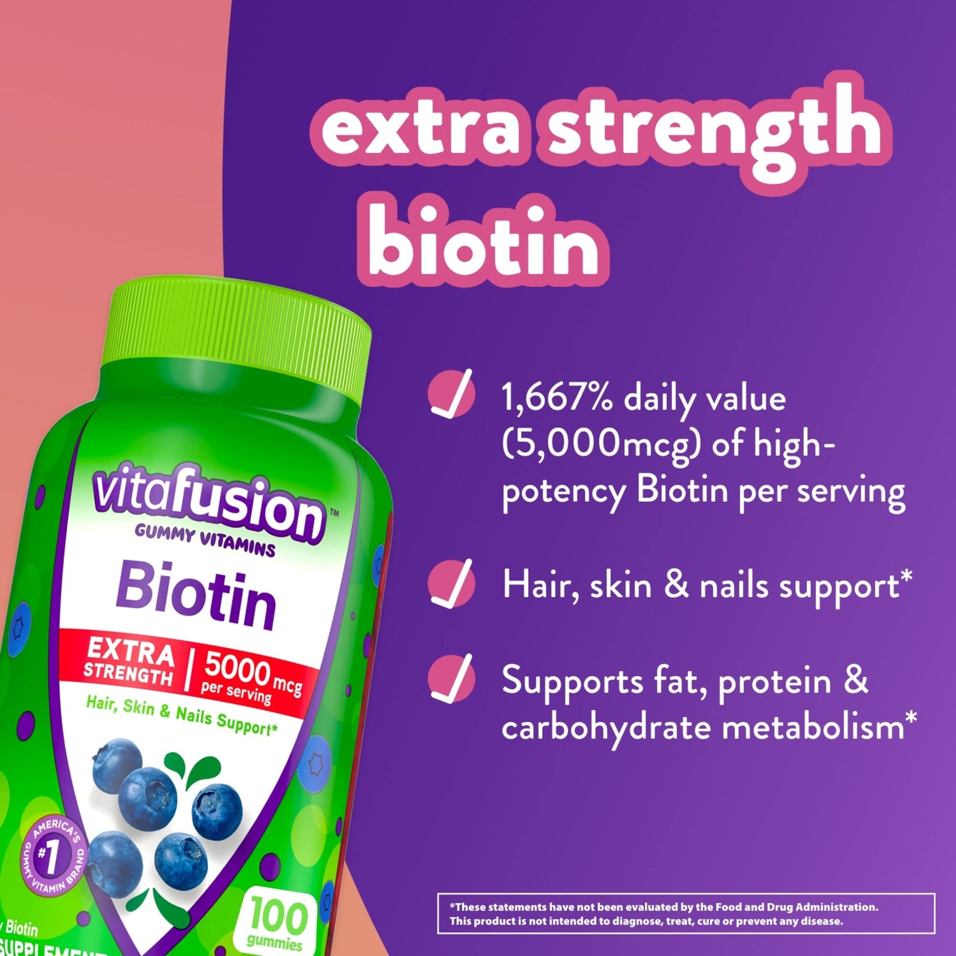 vitafusion Extra Strength Biotin Gummy Vitamins, Berry Flavored, 5,000 mcg Biotin Vitamins Vitafusion buy supplements canada